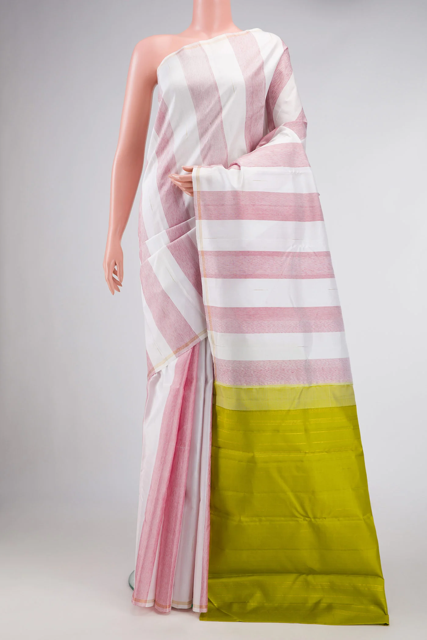 Off White and Maroon Color Kanjivaram Silk Saree
