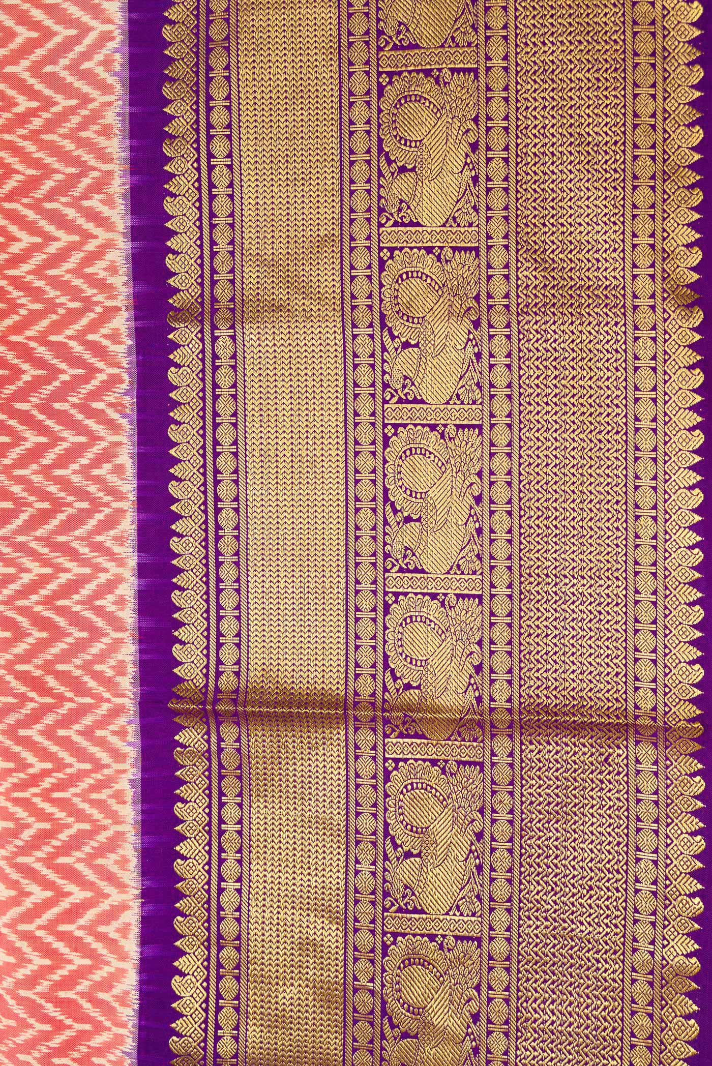 Coral Double Ikat Saree - Image 3