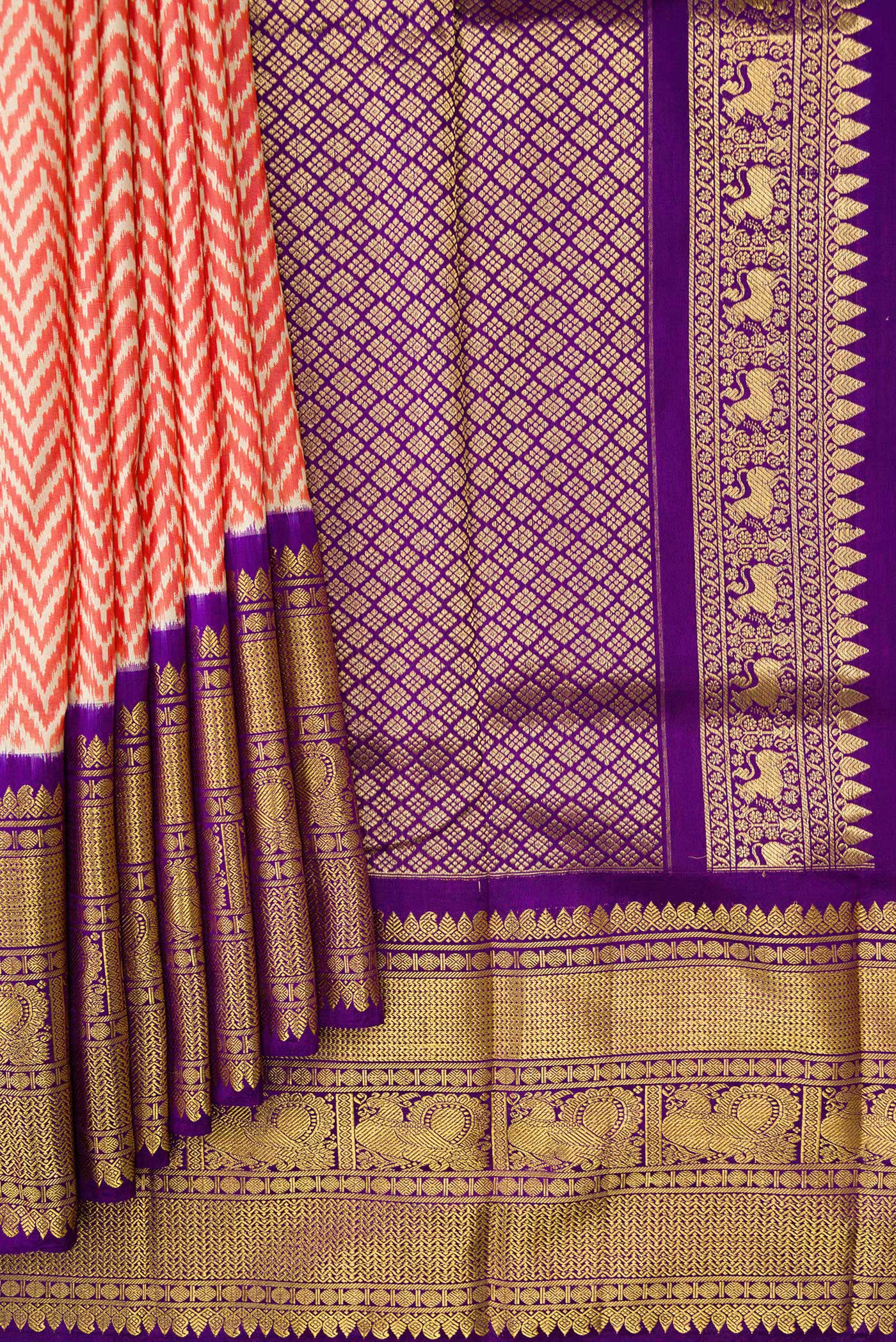 Coral Double Ikat Saree - Image 4