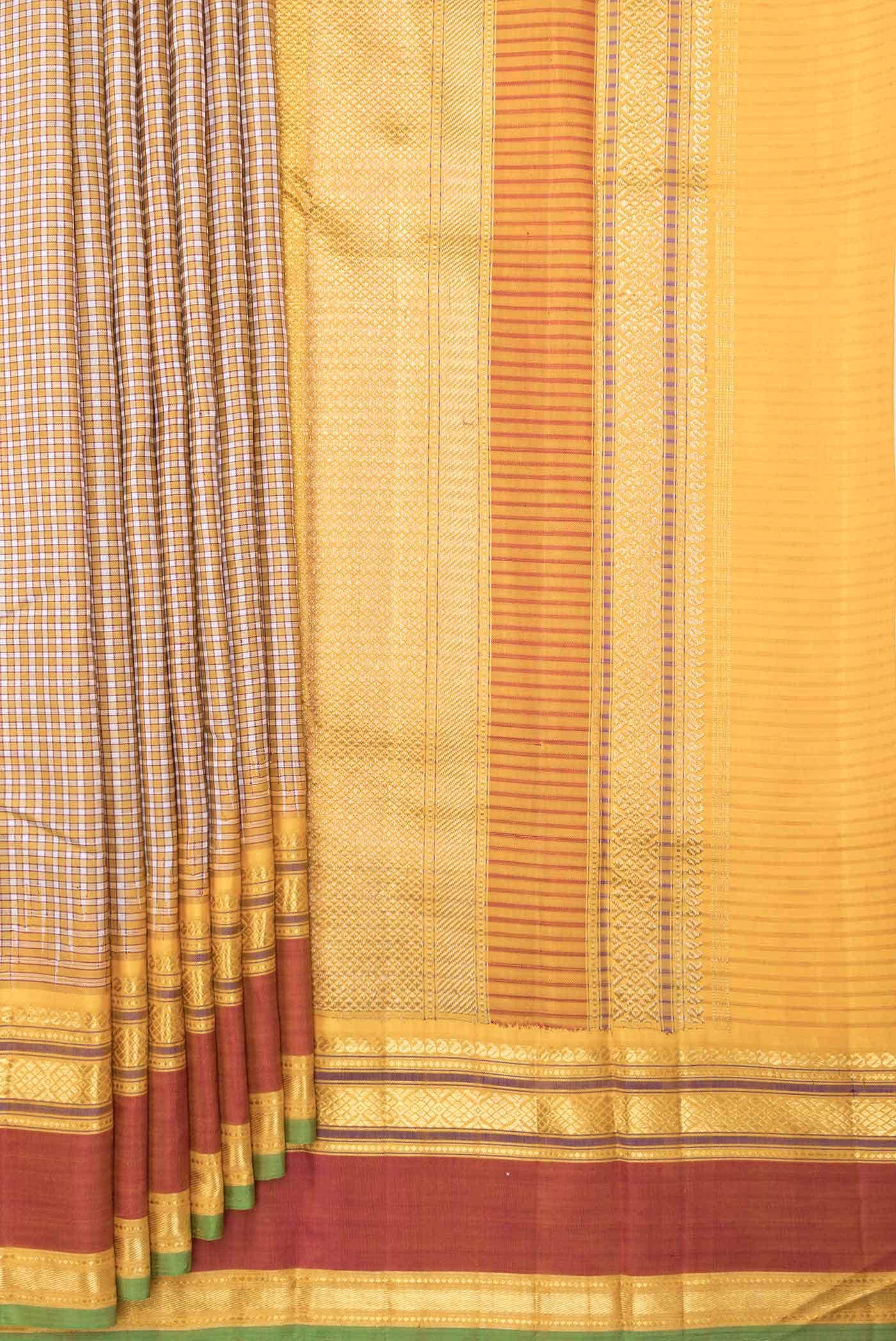 Pure Silk Pure Zari Off White and Yellow Dual Tone Kanchipuram Saree - Image 2