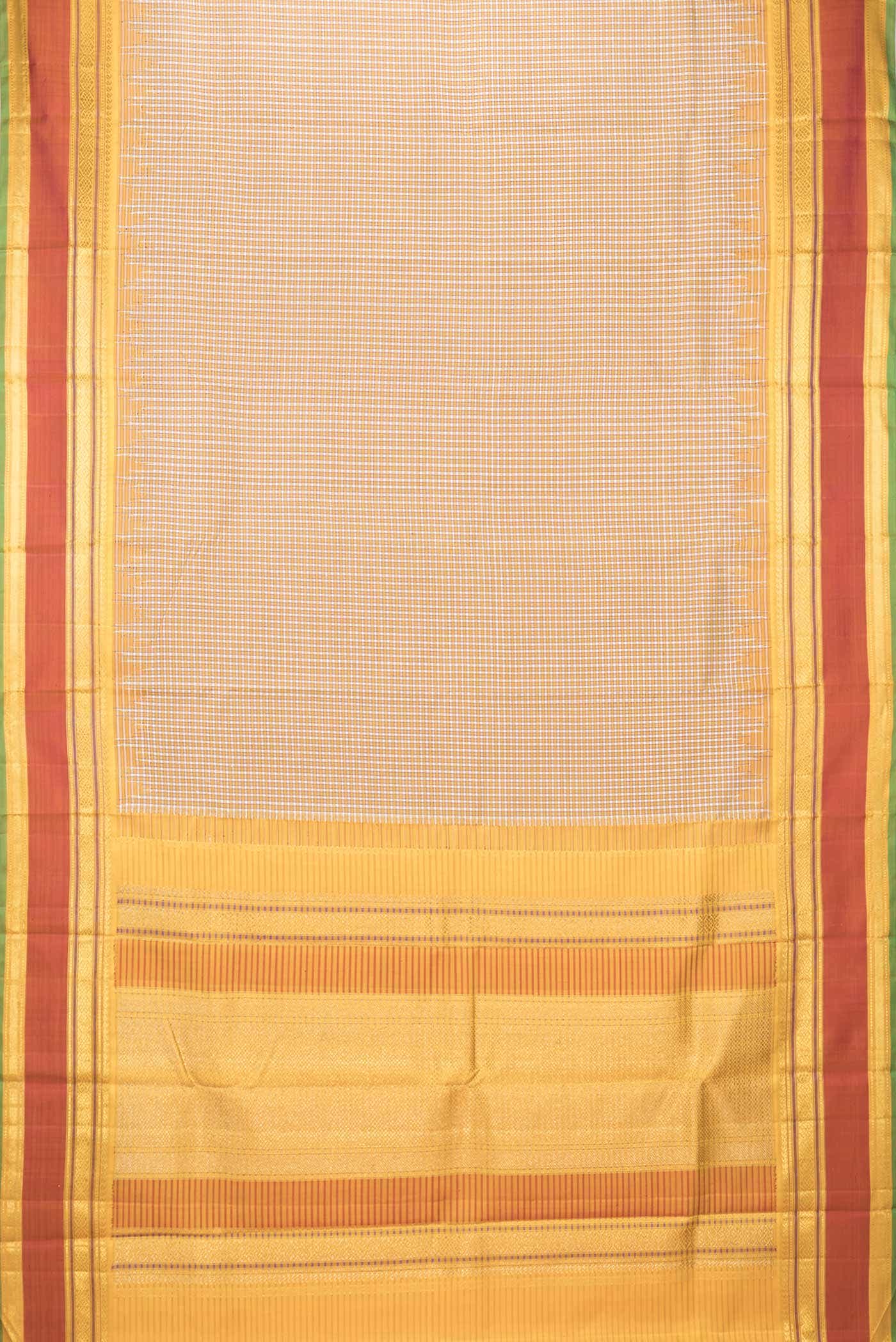 Pure Silk Pure Zari Off White and Yellow Dual Tone Kanchipuram Saree - Image 4