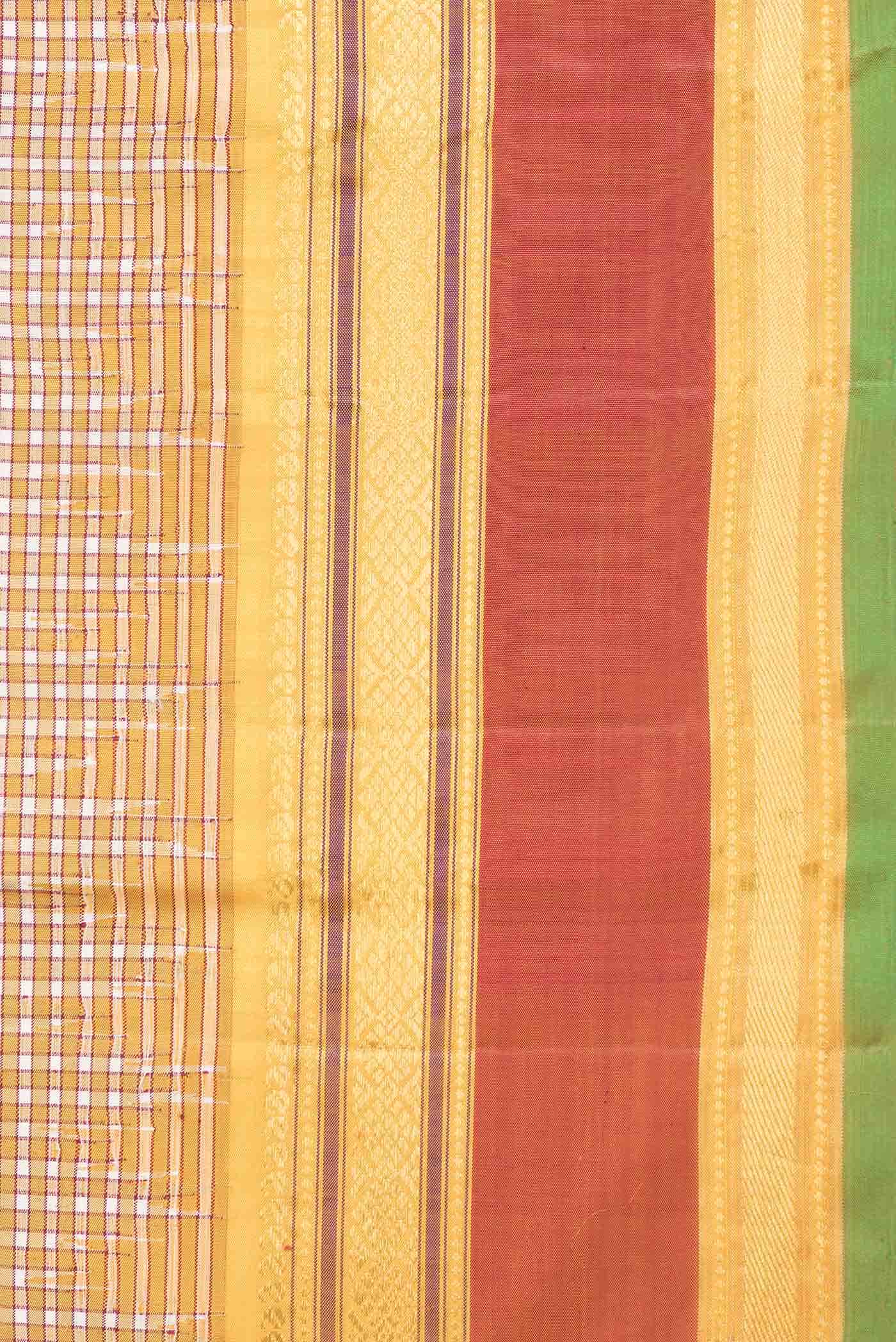 Pure Silk Pure Zari Off White and Yellow Dual Tone Kanchipuram Saree - Image 6