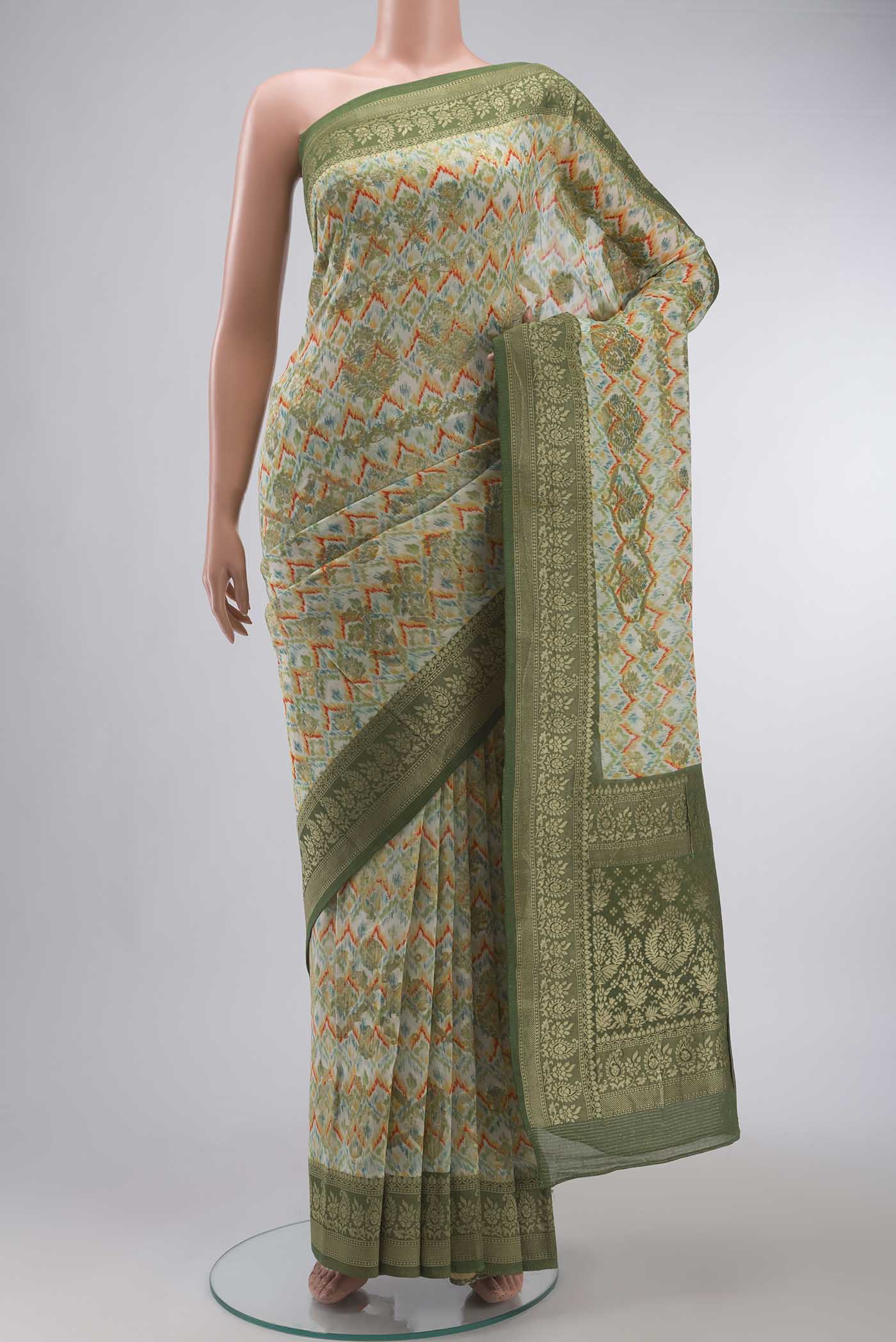 Off White Banarasi Georgette Saree