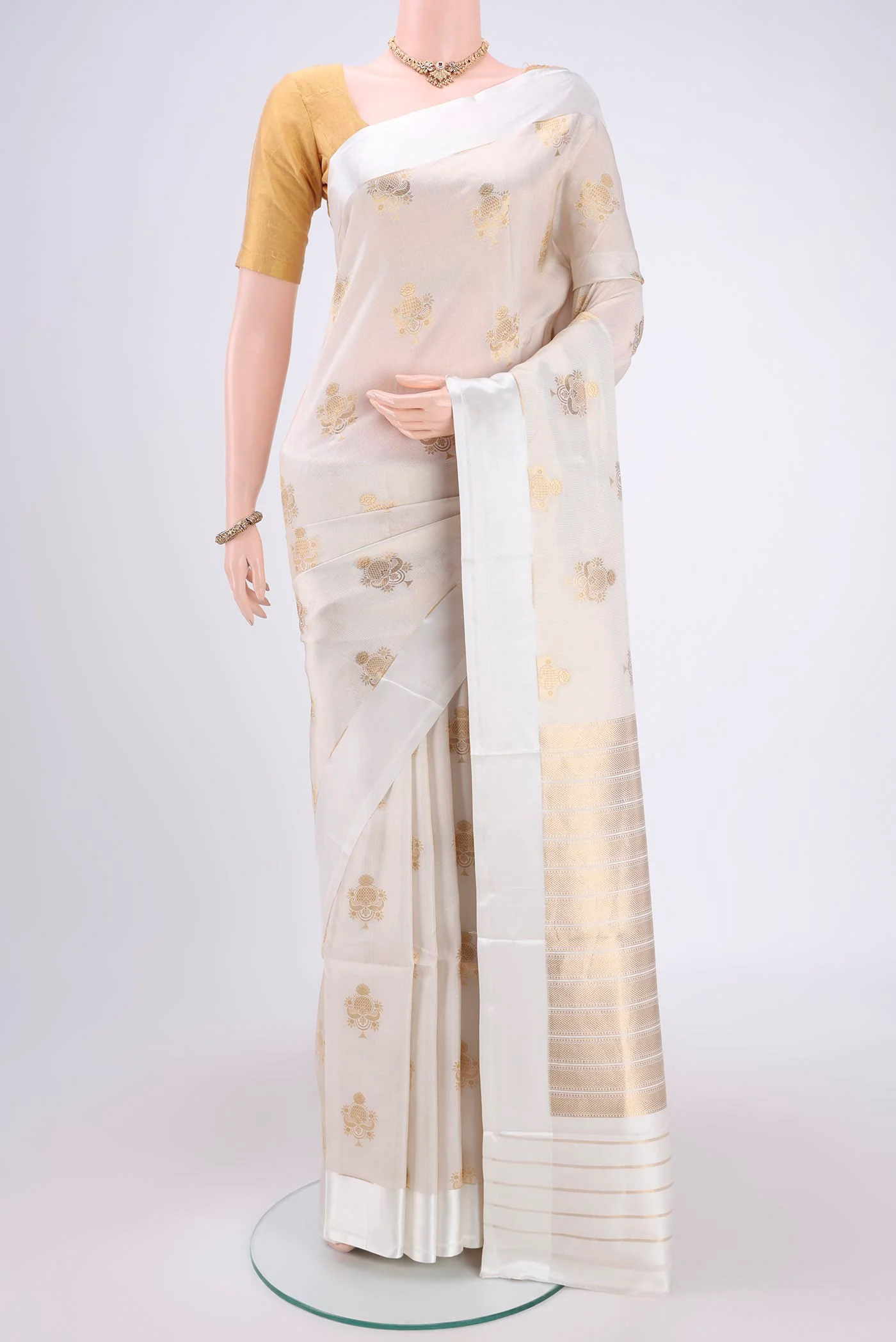 Off White Banarasi Silk Saree