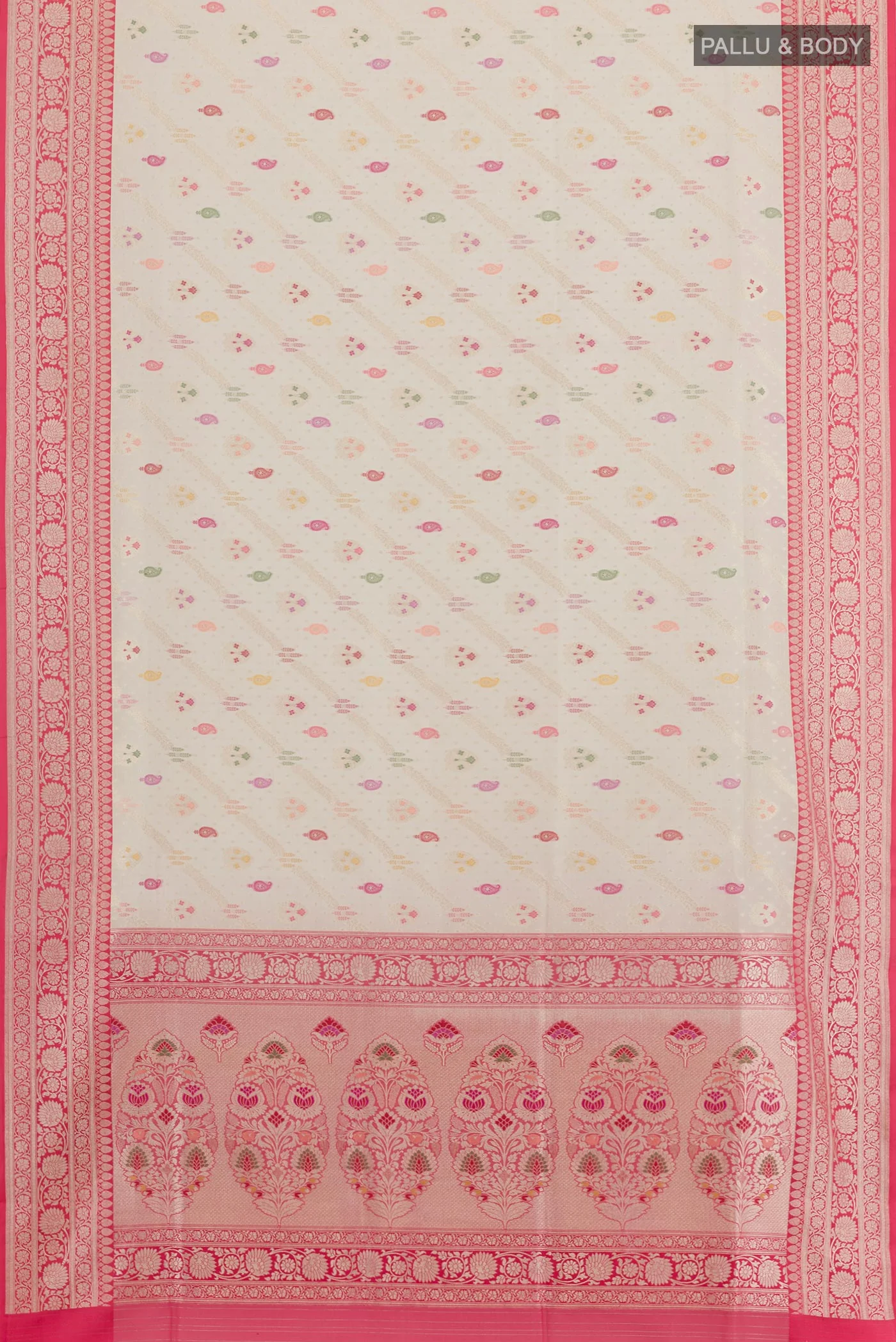 Off White Banarasi Silk Saree - Image 3
