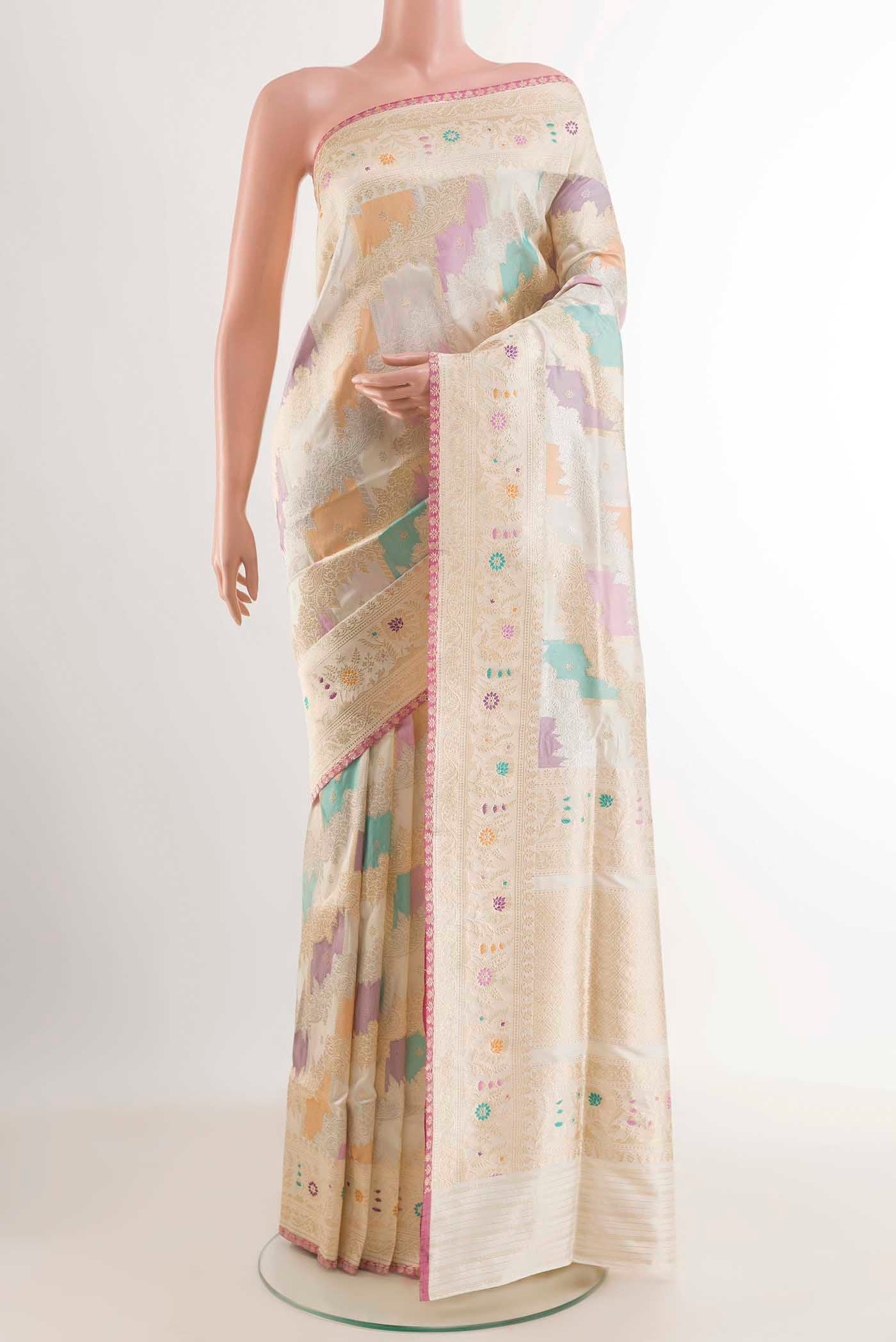 Off White Banarasi Silk Saree