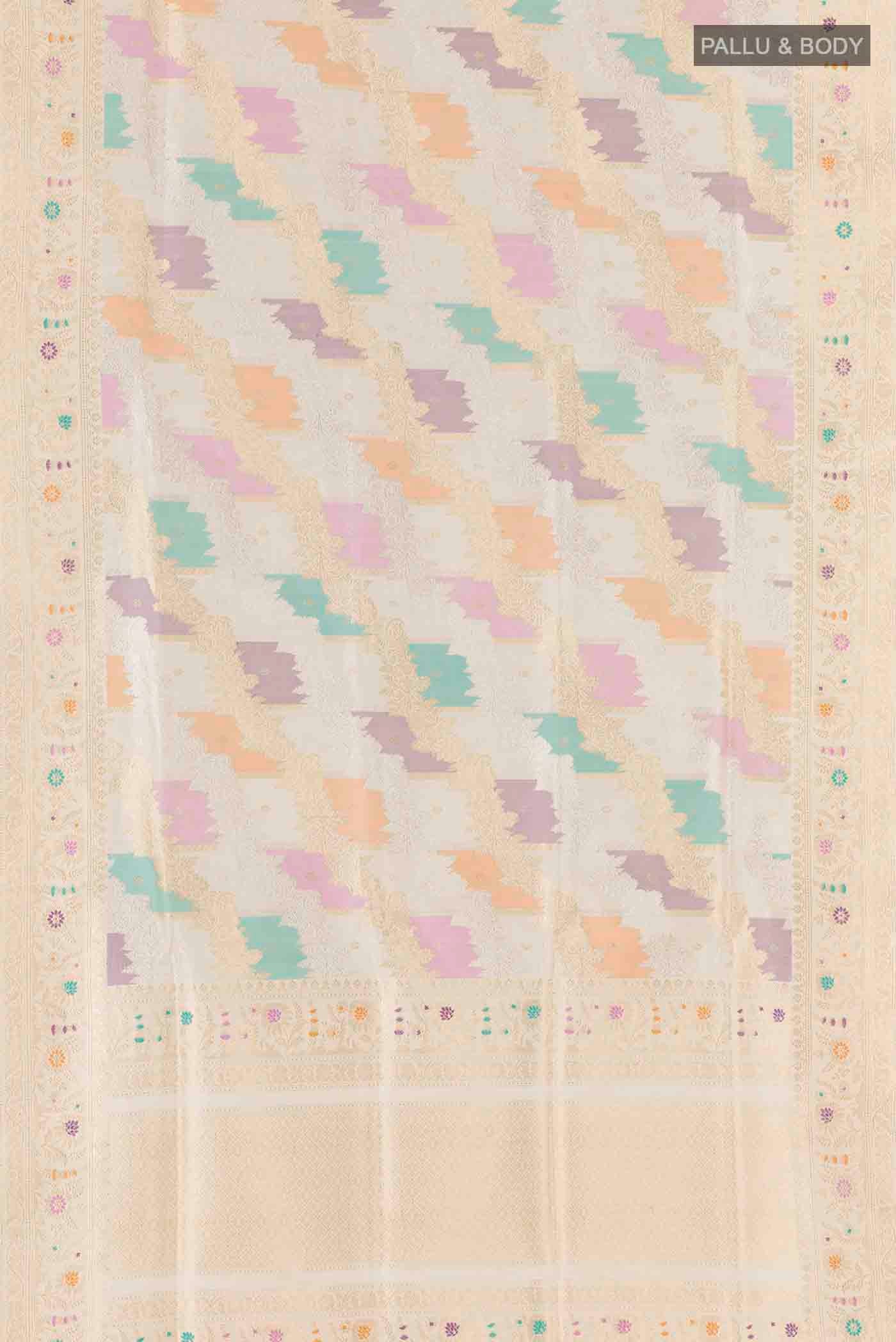 Off White Banarasi Silk Saree - Image 6