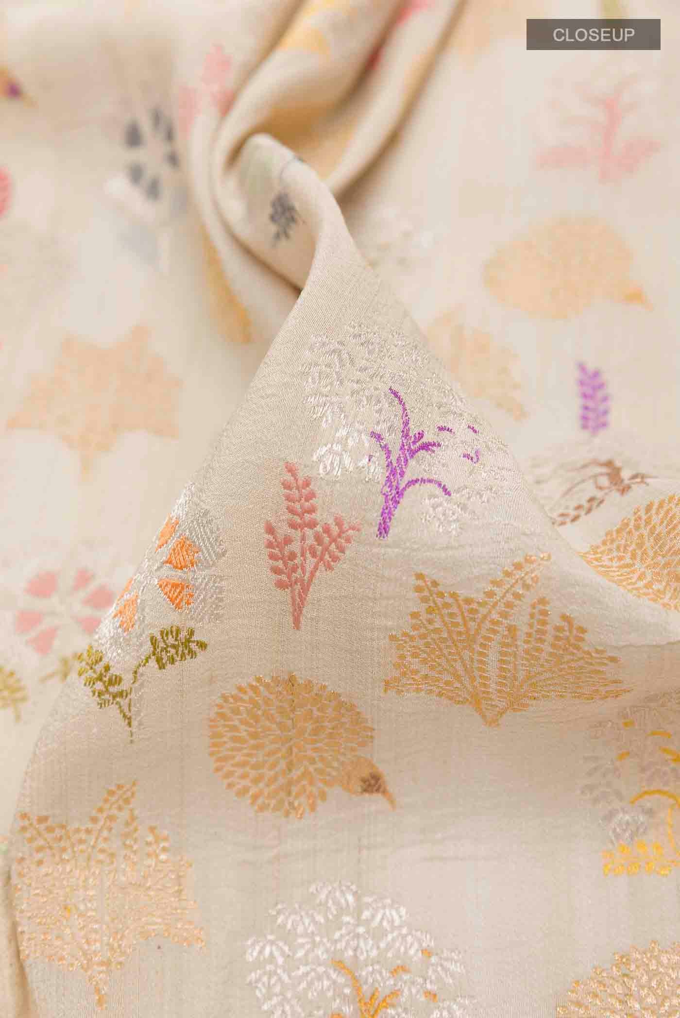 Off White Banarasi Tussar Silk Saree - Image 2