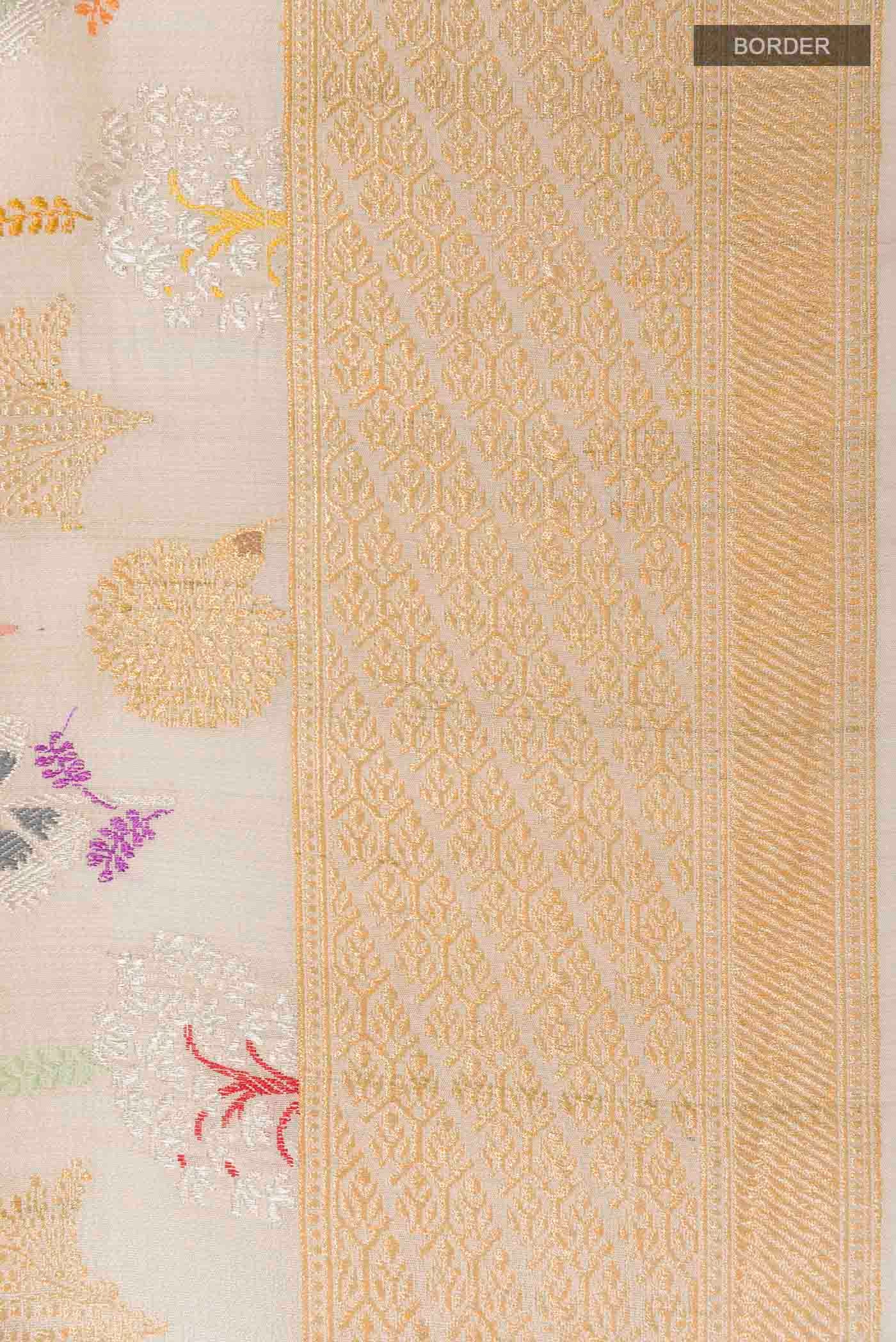 Off White Banarasi Tussar Silk Saree - Image 3