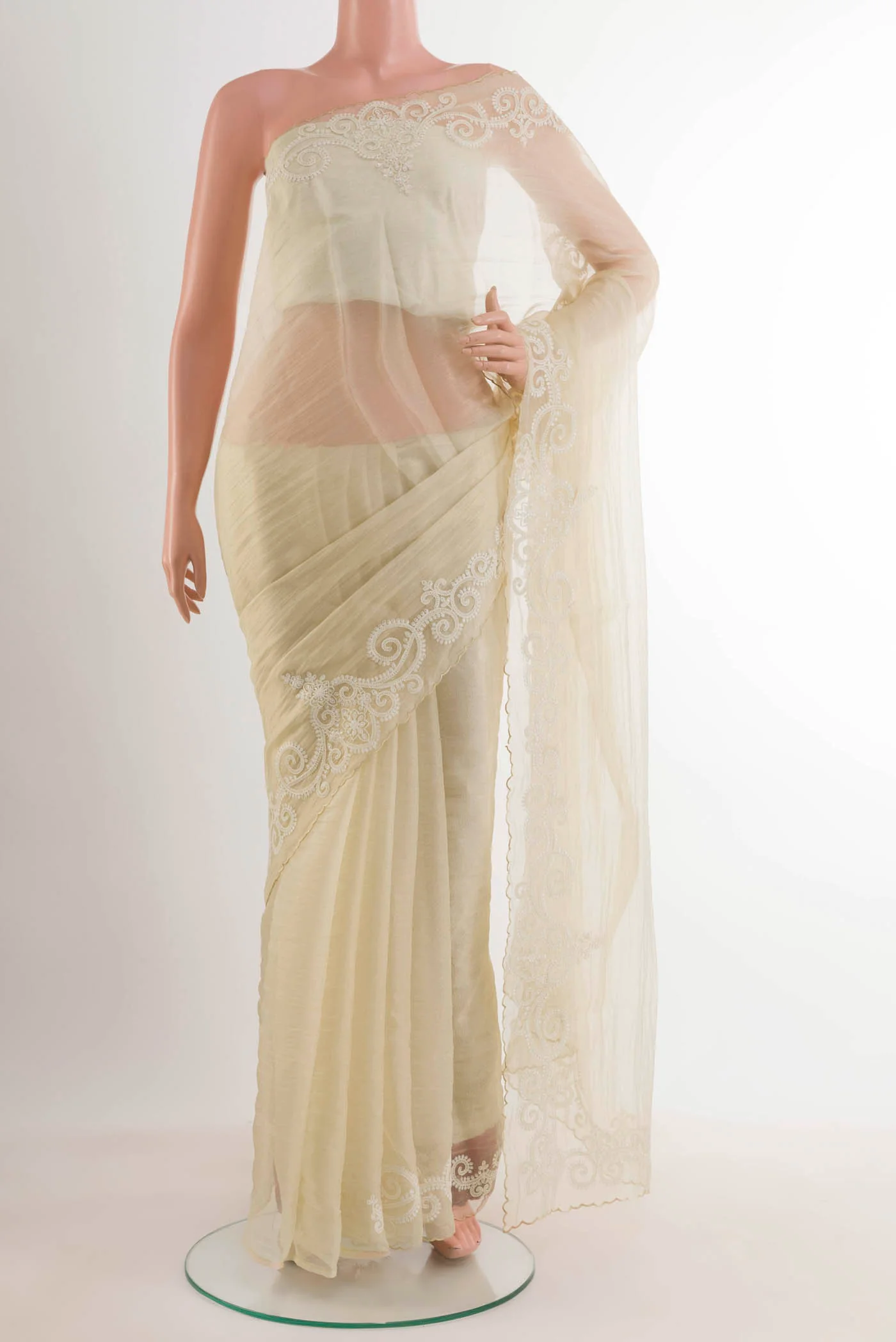 Off White Blended Silk Cotton Saree
