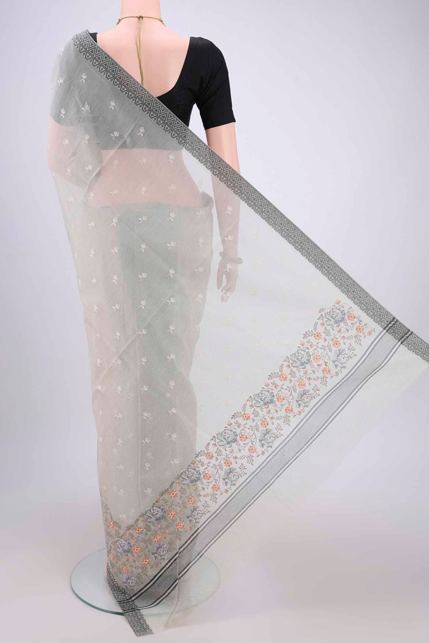 Off White Blended Kota Cotton Saree - Image 3