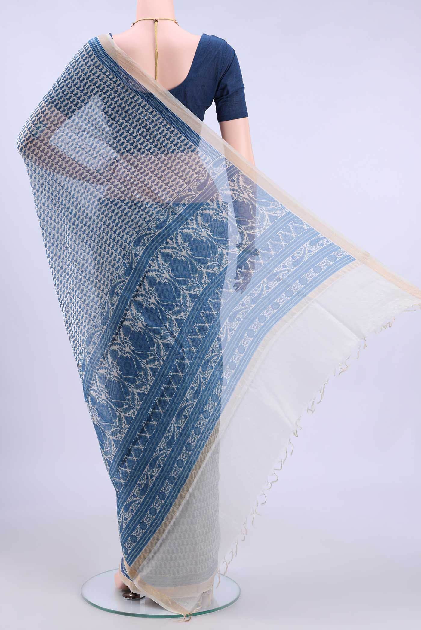 Off White Chanderi Silk Cotton Saree - Image 2