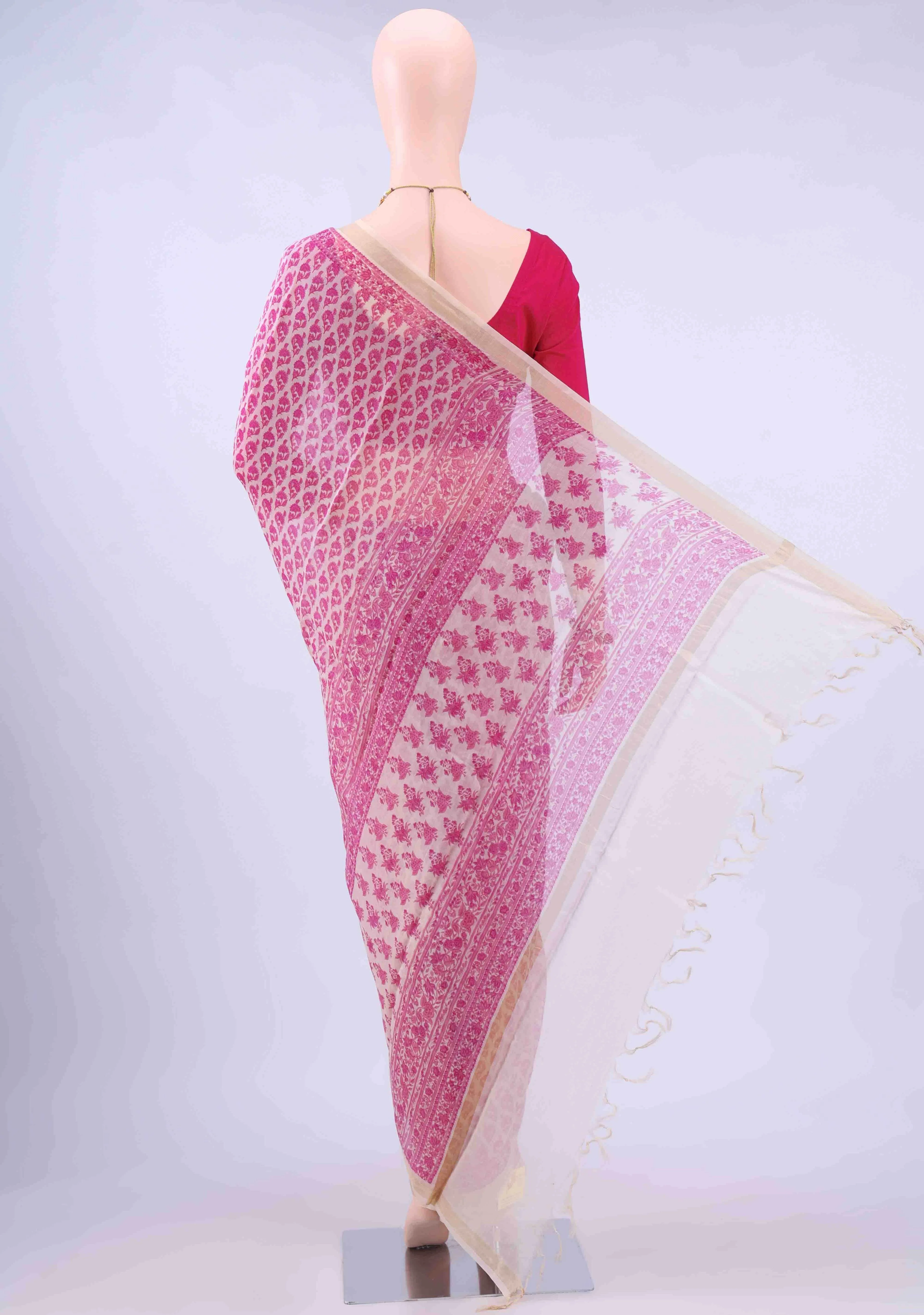 Off White Chanderi Silk Cotton Saree - Image 2