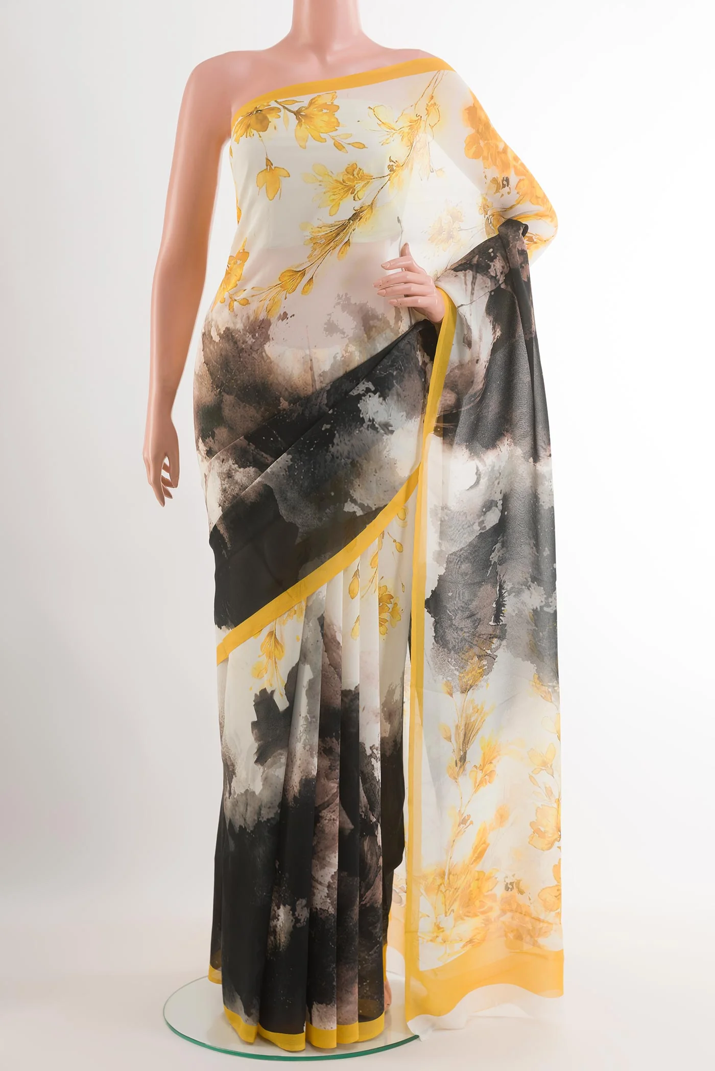 Off White Mysore Chiffon Saree