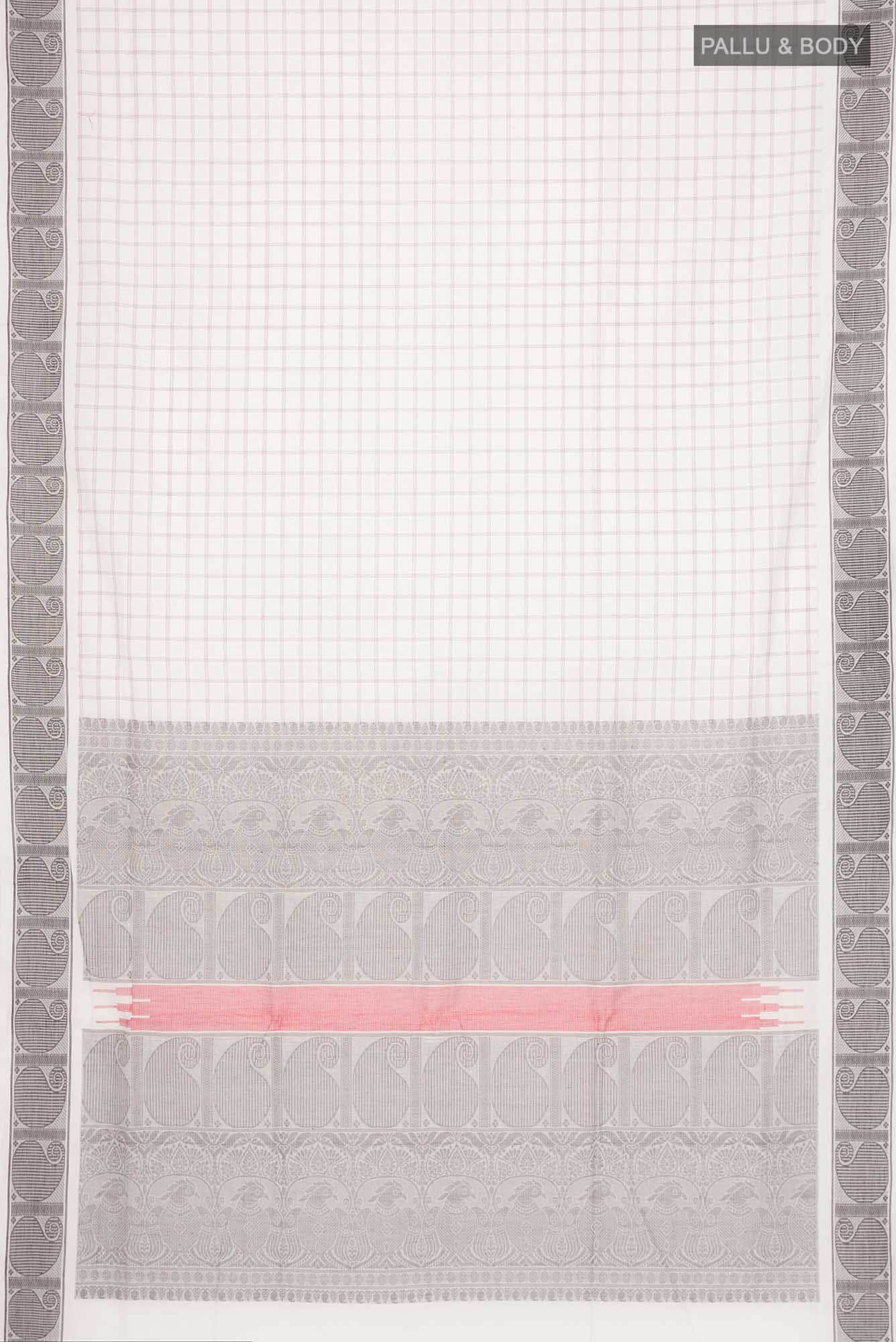 Off White Coimbatore Cotton Saree - Image 2