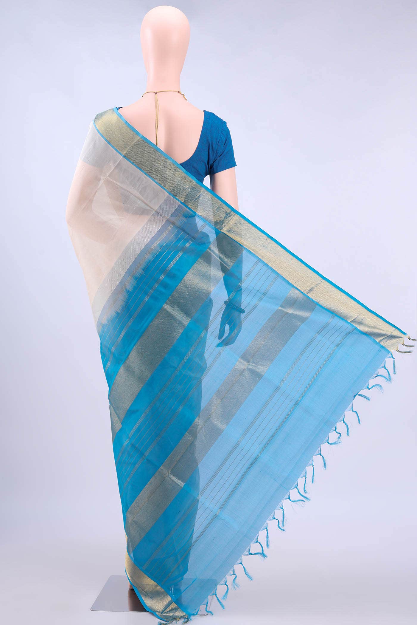Off White Coimbatore Silk Cotton Saree - Image 2