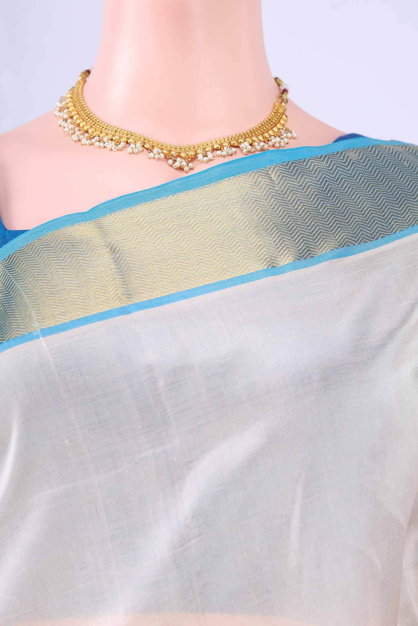 Off White Coimbatore Silk Cotton Saree - Image 3