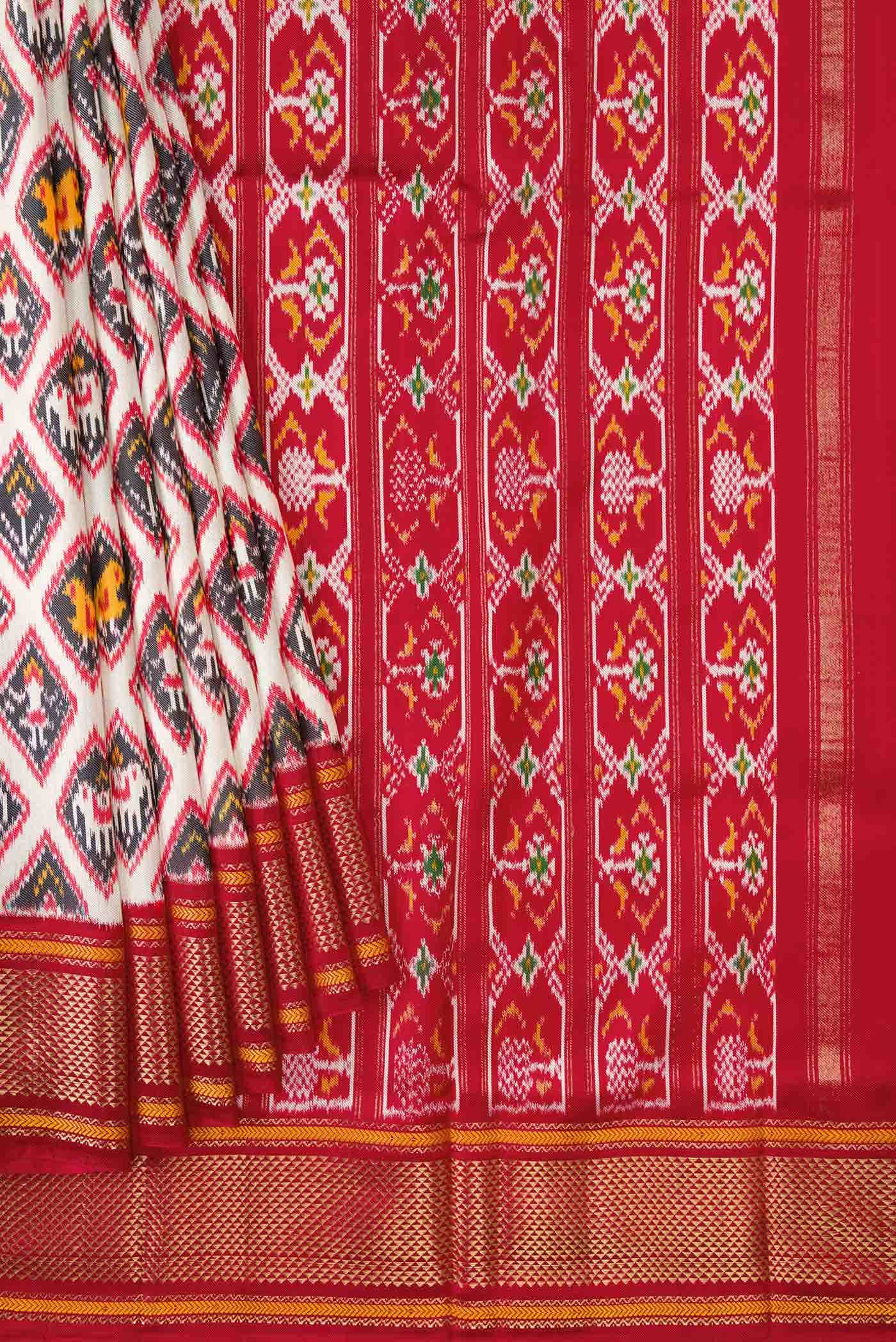 Off White Double Ikat Saree - Image 2