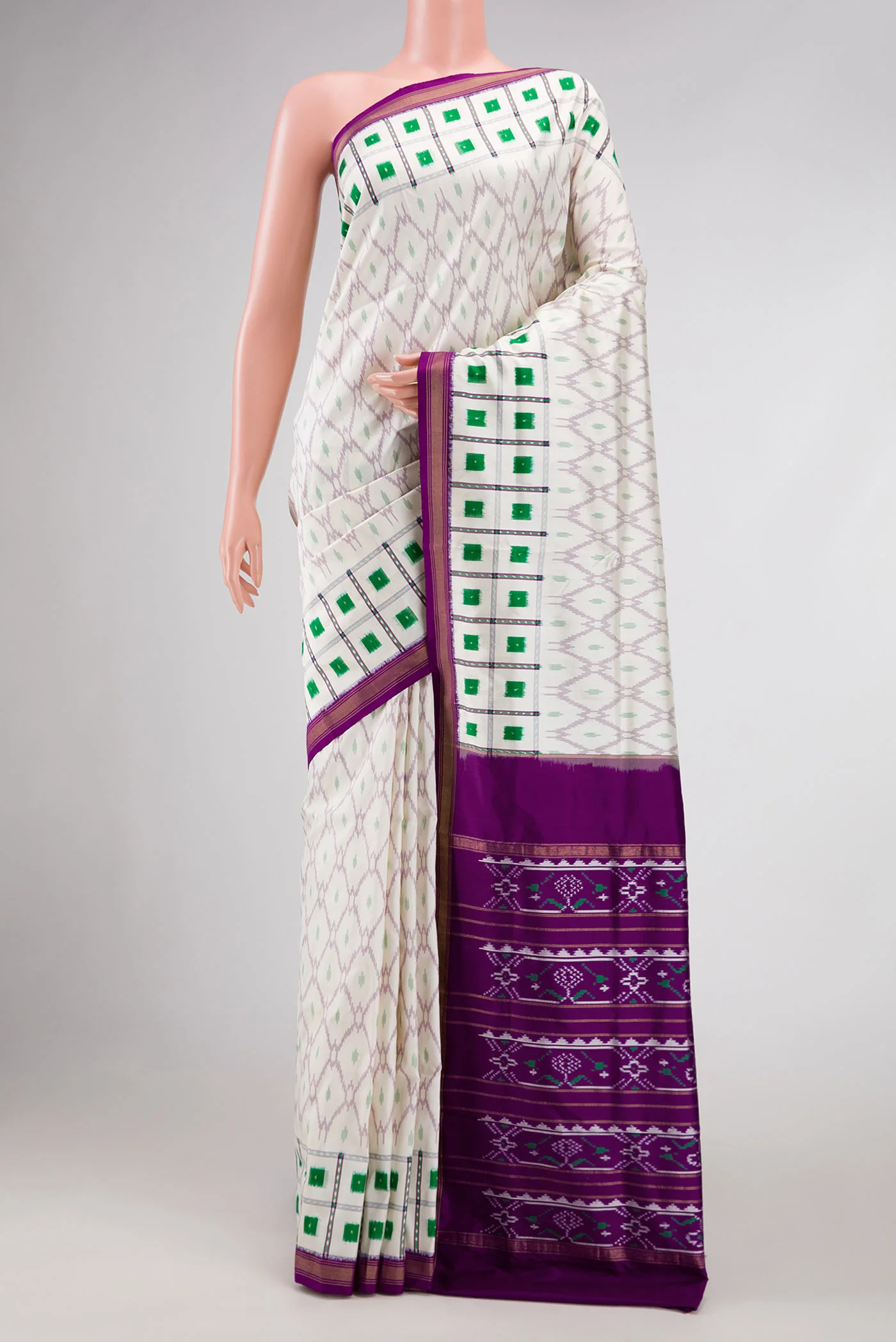 Off White Dual Tone Double Ikat Saree