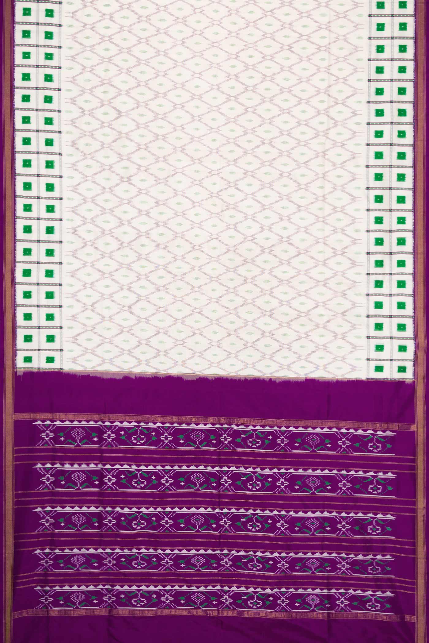 Off White Dual Tone Double Ikat Saree - Image 6