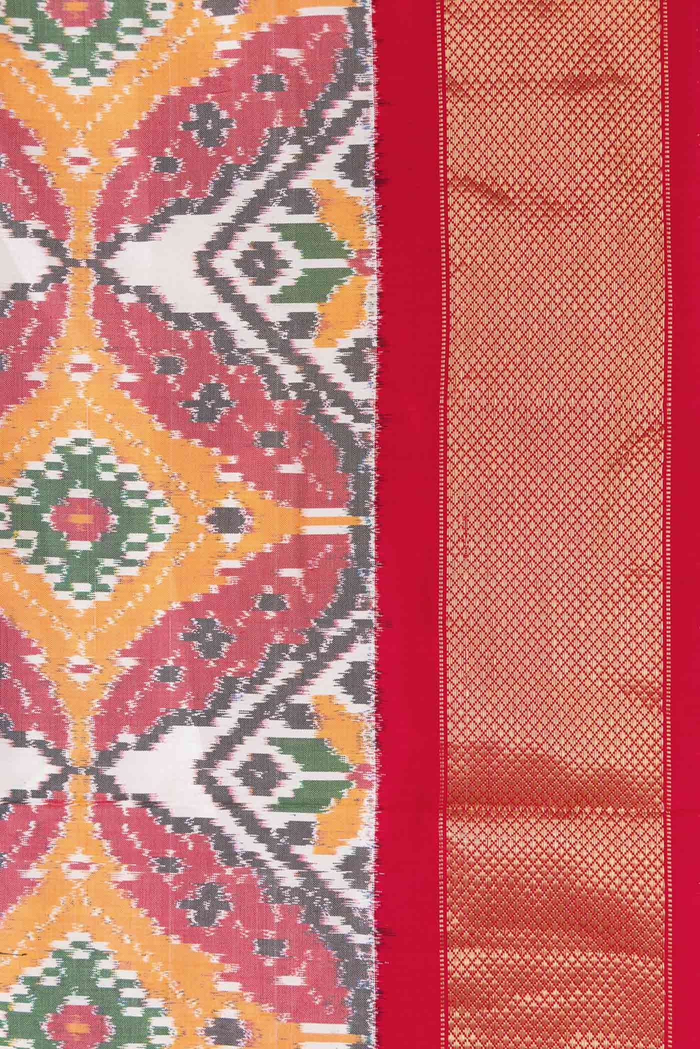 Off White Pochampally Silk Saree - Image 3