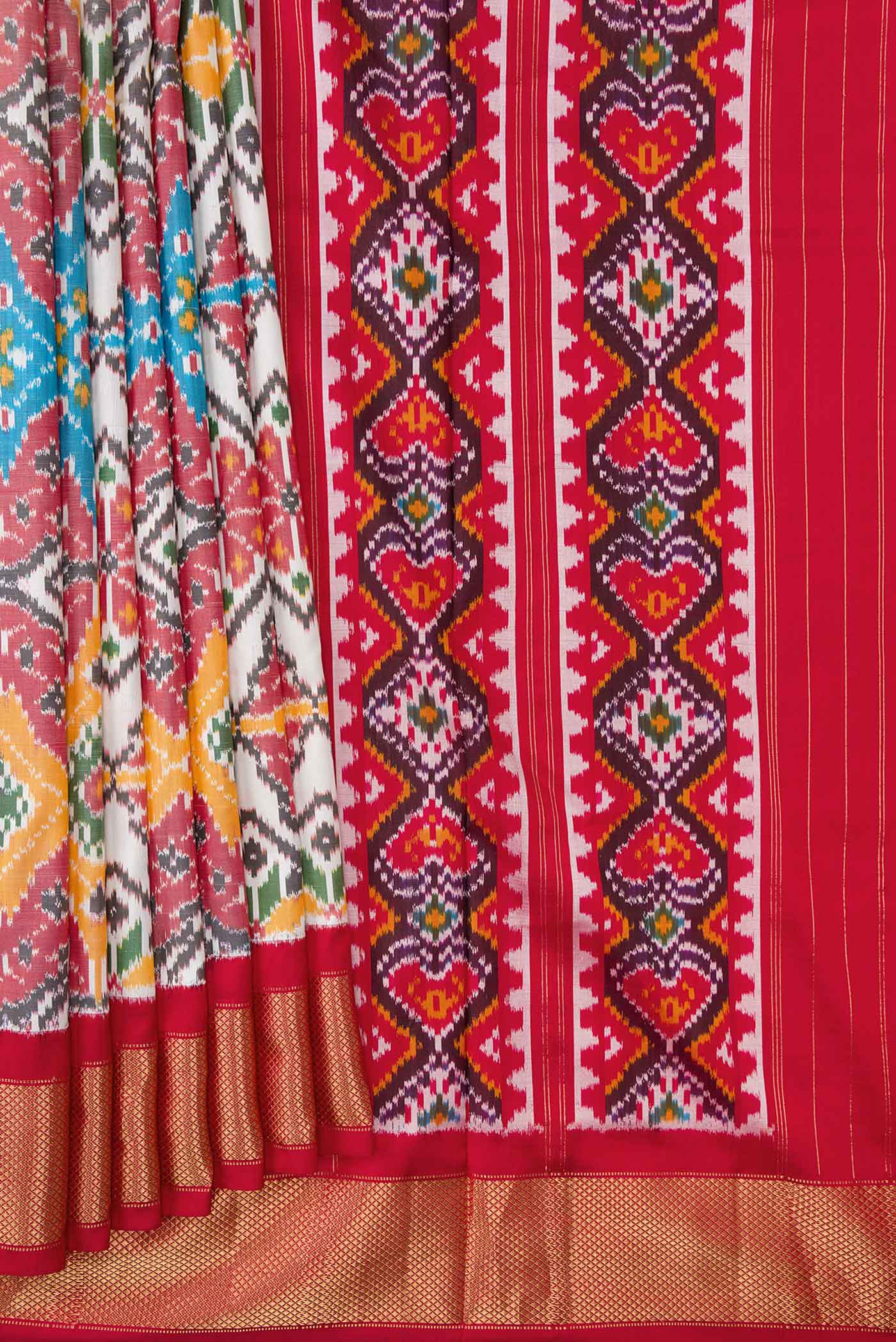 Off White Pochampally Silk Saree - Image 4