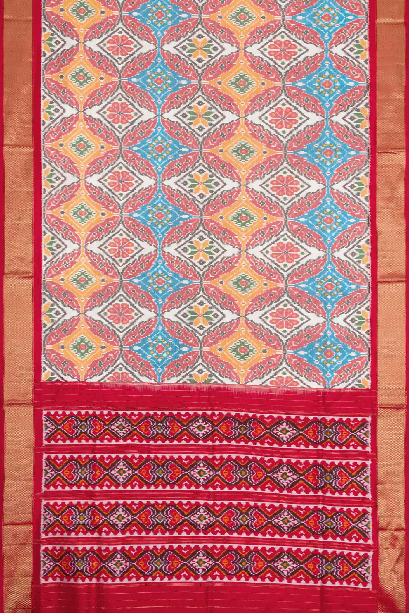 Off White Pochampally Silk Saree - Image 6