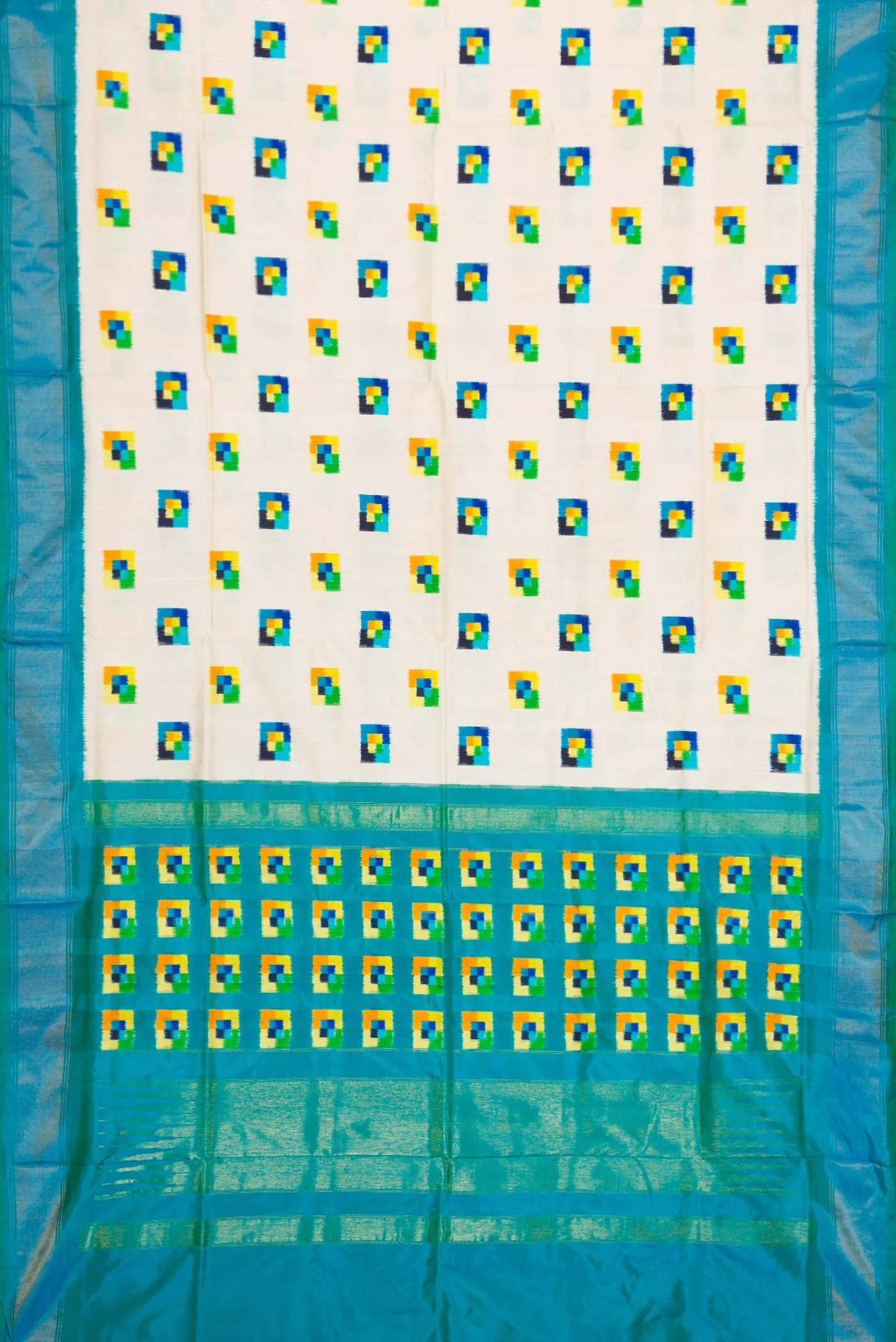 Off White Pochampally Silk Saree - Image 6