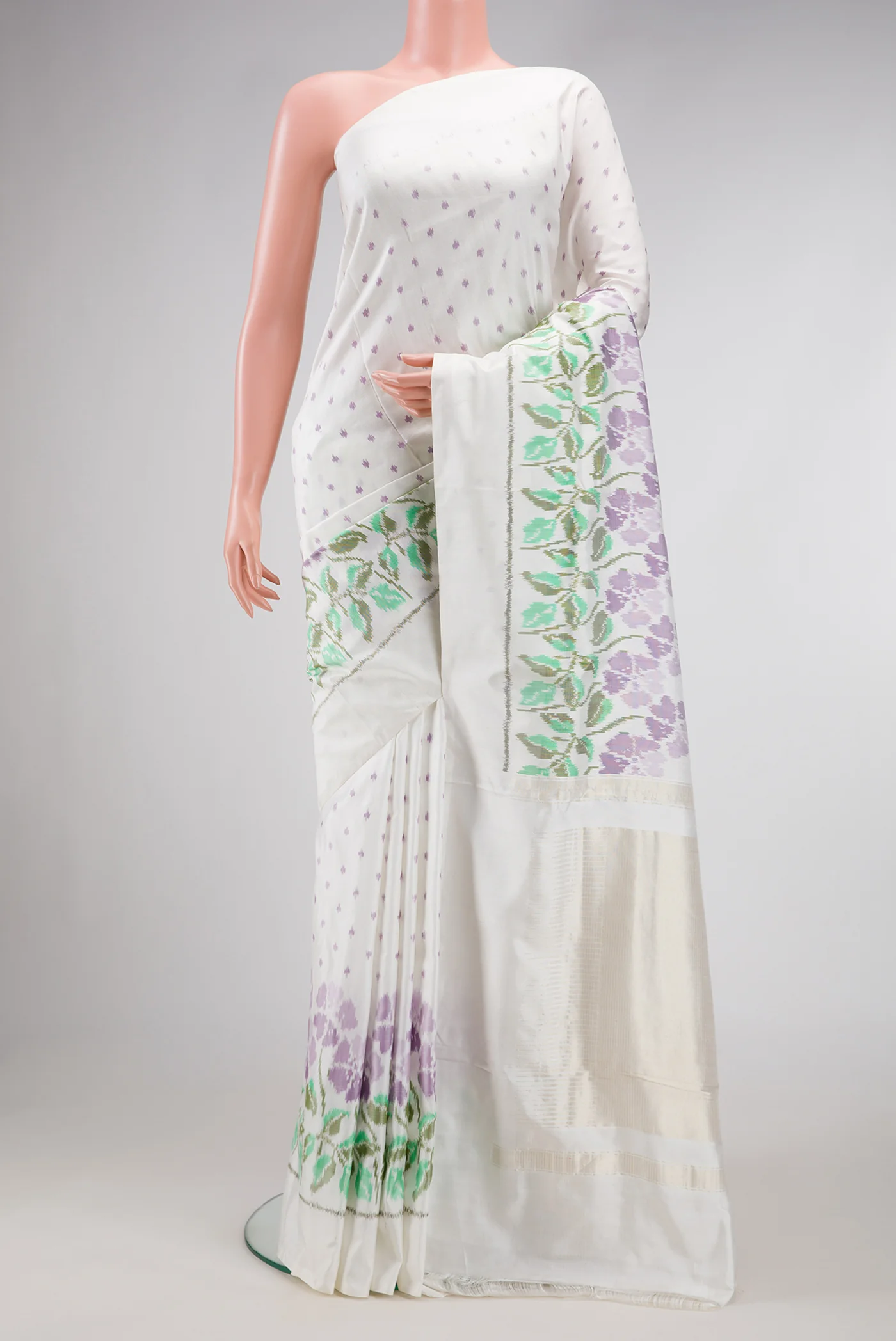 White Double Ikat Saree