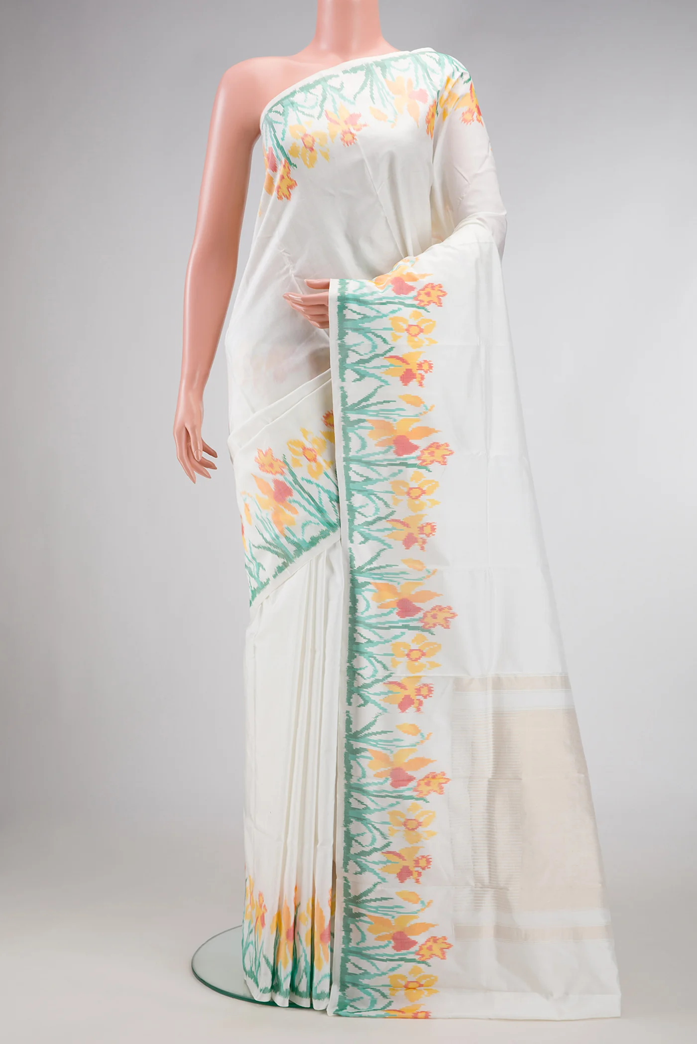 White Double Ikat Saree