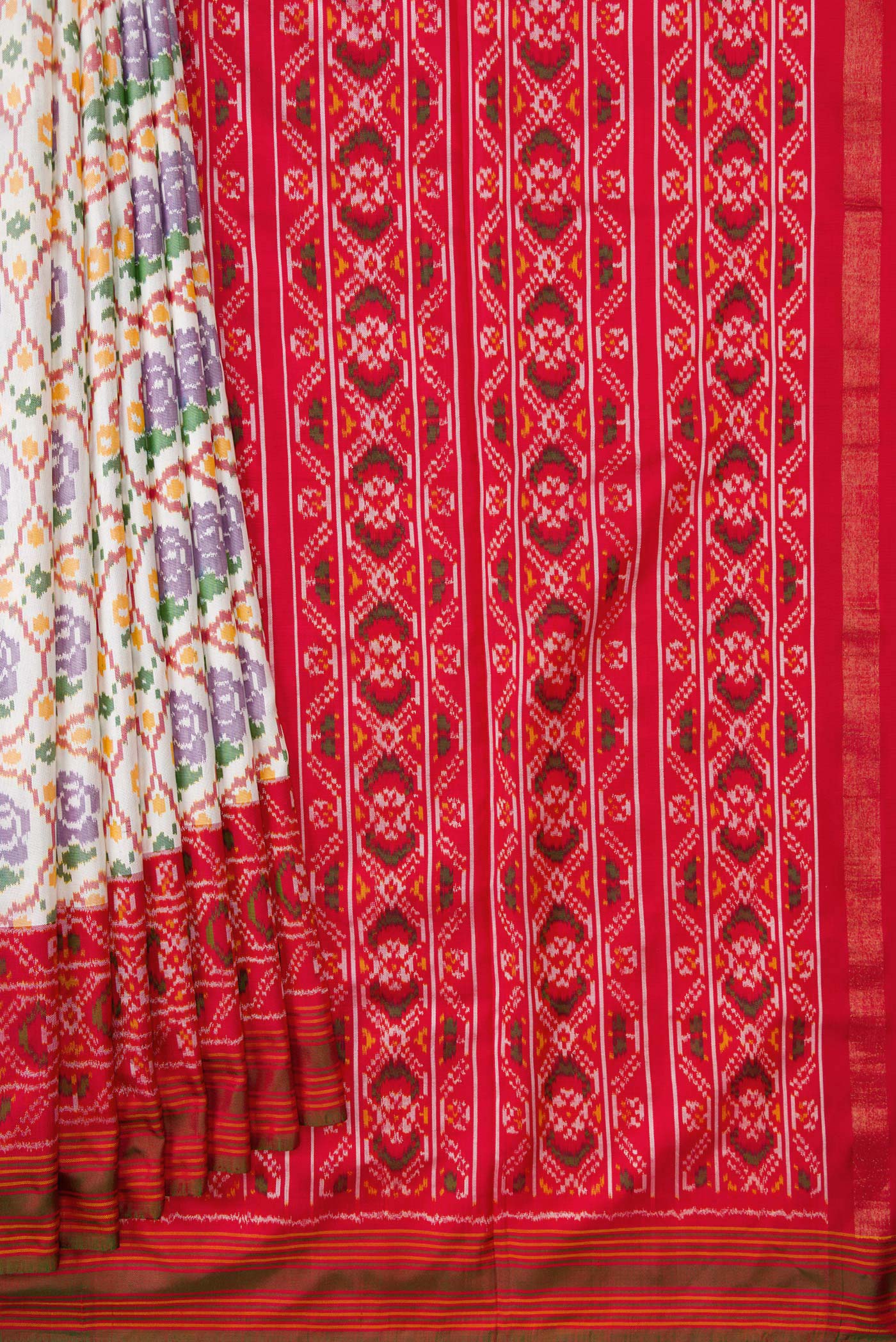 Off White Double Ikat Saree - Image 4