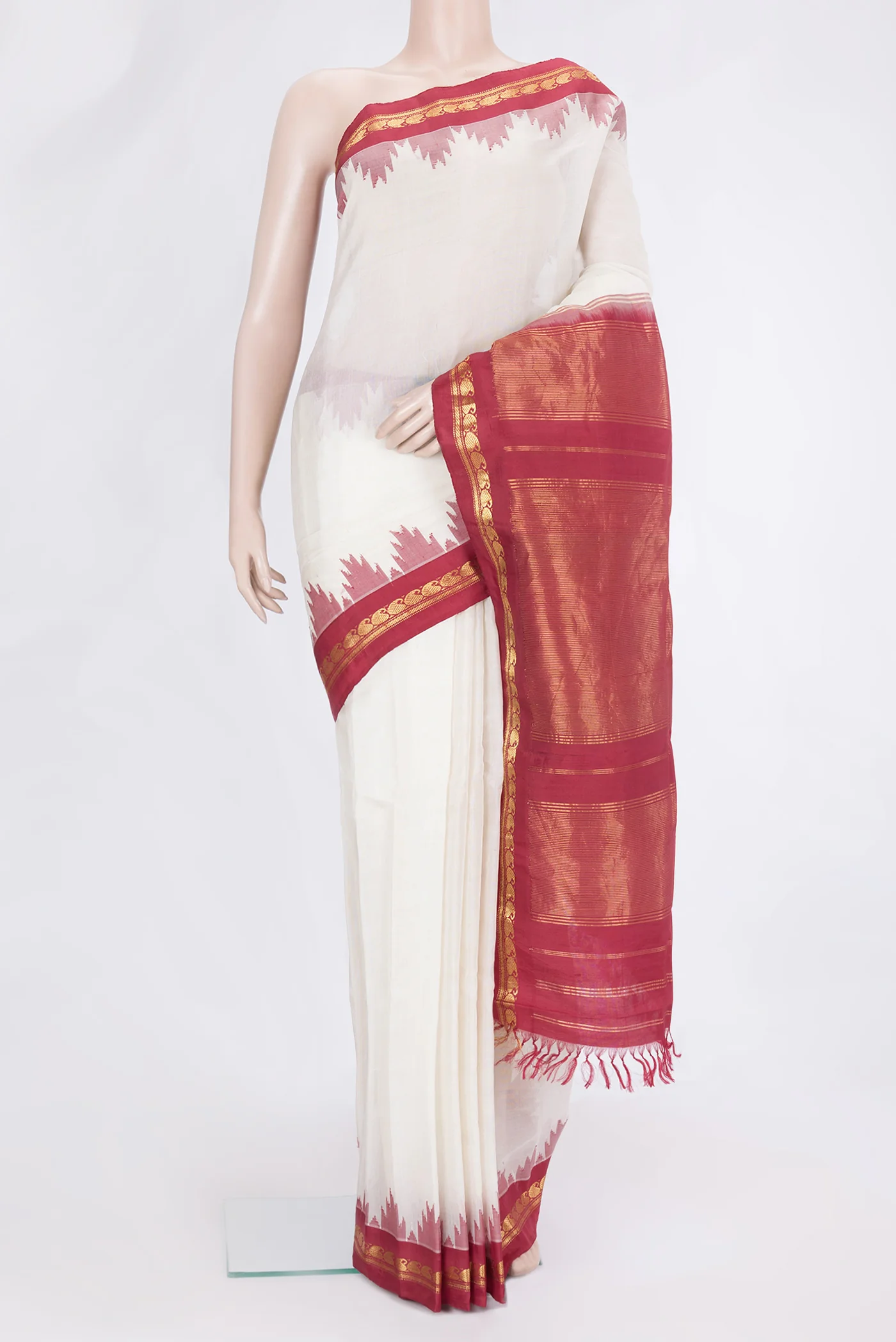 White Gadwal Silk Cotton Saree