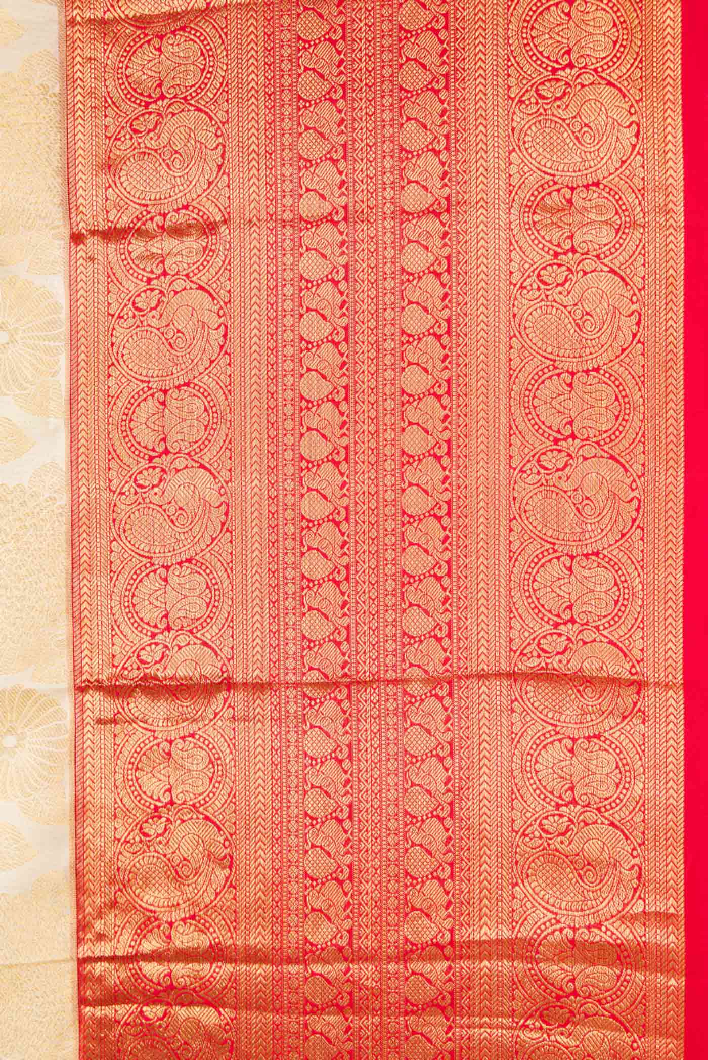 Off White Dual Tone Kanjivaram Silk Saree - Image 3