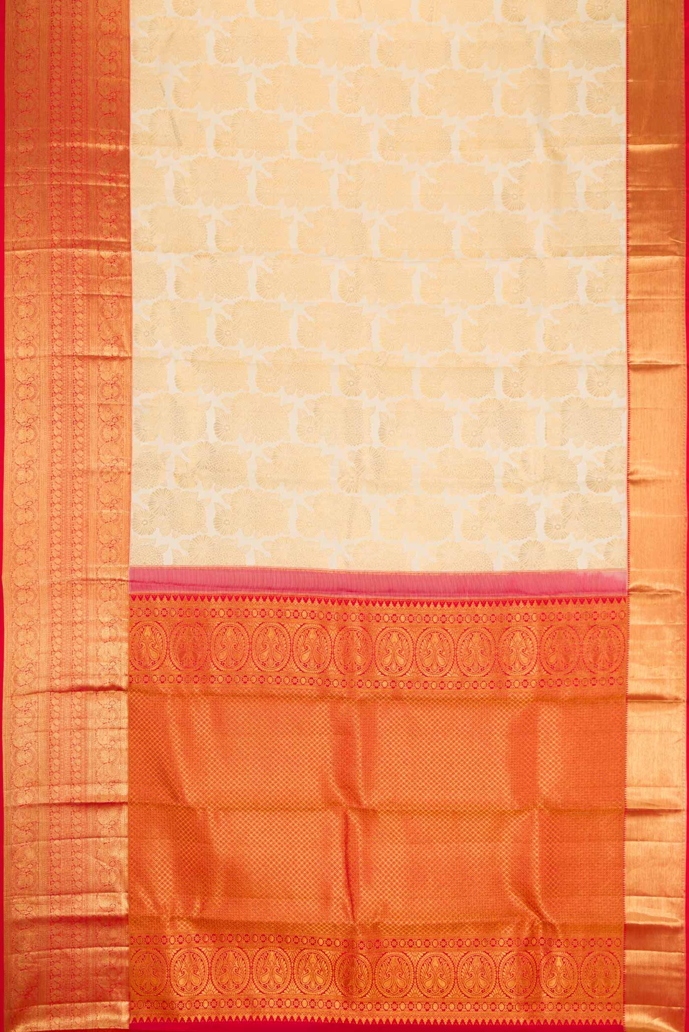 Off White Dual Tone Kanjivaram Silk Saree - Image 6