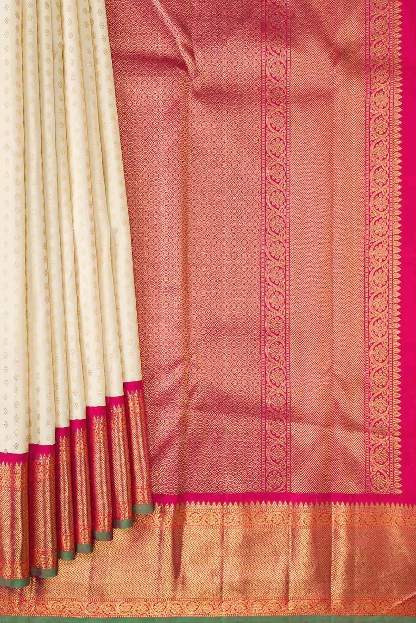 Off White Dual Tone Kanjivaram Silk Saree - Image 4