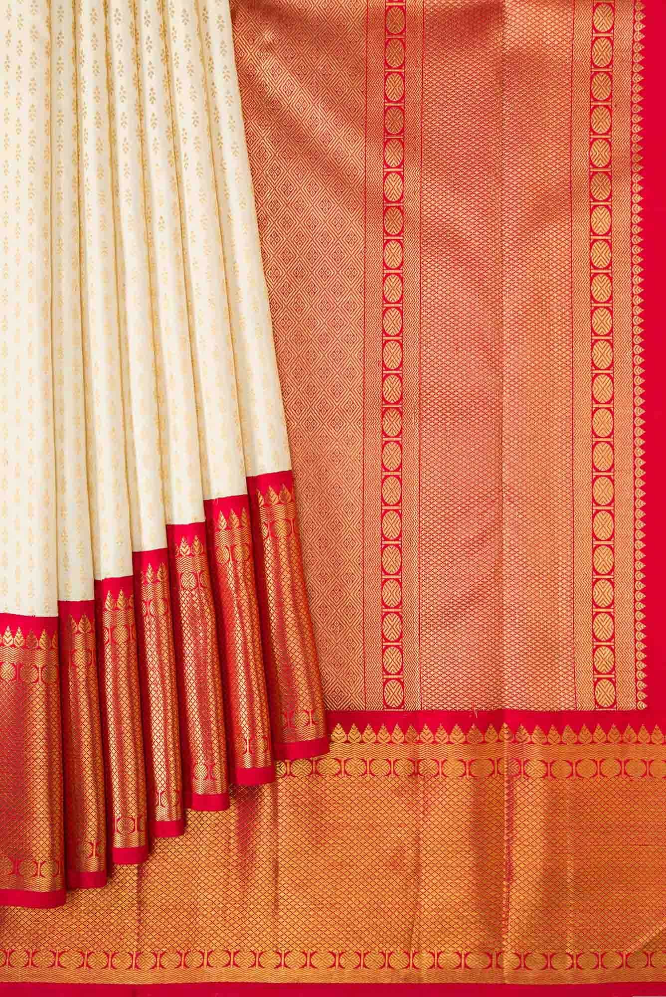Pure Silk Pure Zari Off White Dual Tone Kanjivaram Saree - Image 2