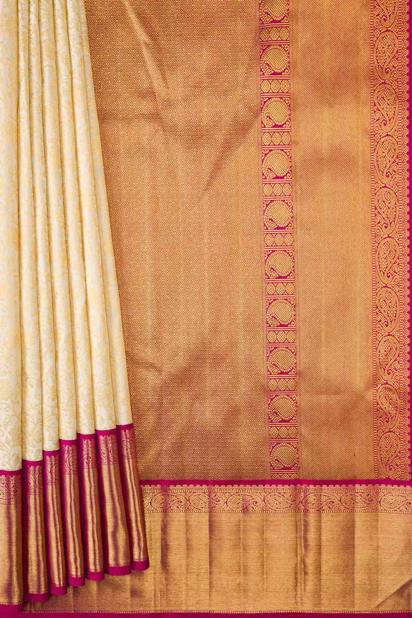 Pure Silk Pure Zari Off White Dual Tone Kanjivaram Saree - Image 2