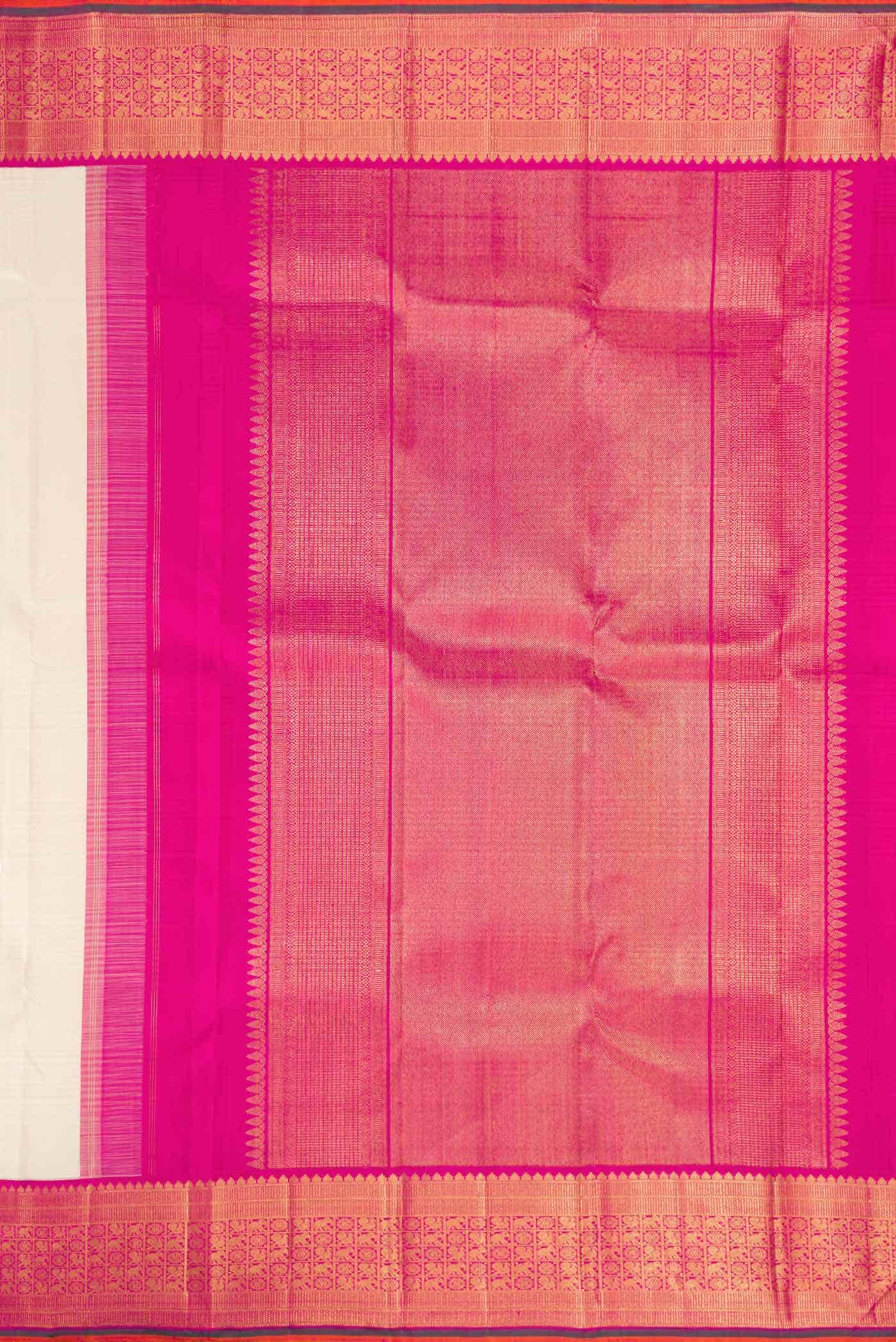 Pure Silk Pure Zari Off White Dual Tone Kanchipuram Saree - Image 5