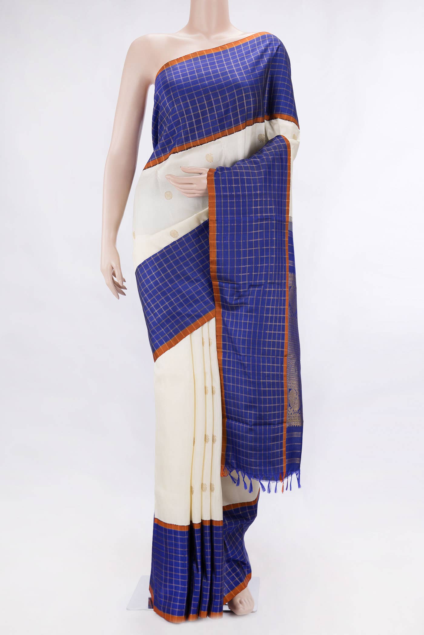 Pure Silk Pure Zari Off White Dual Tone Kanchipuram Saree