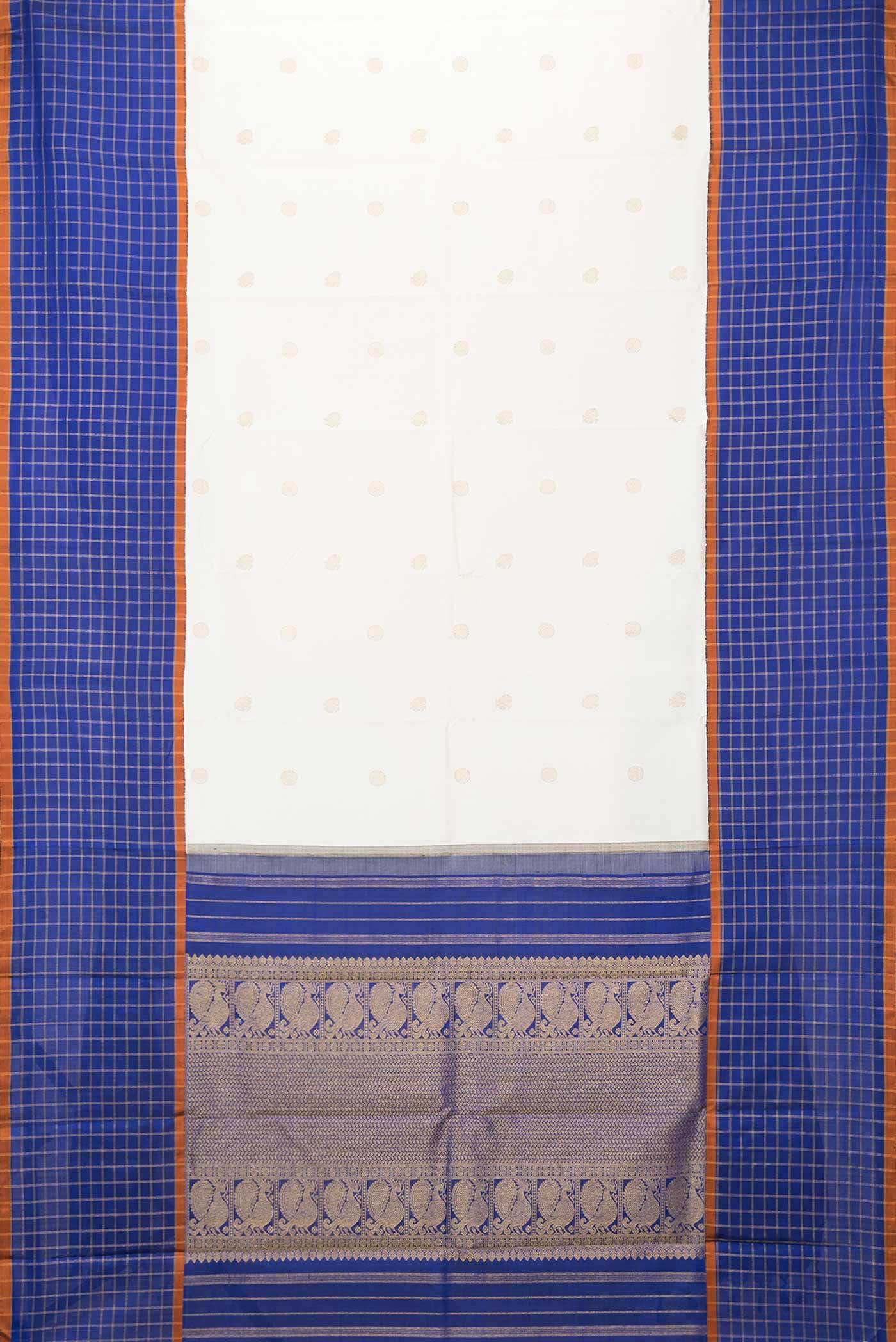 Pure Silk Pure Zari Off White Dual Tone Kanchipuram Saree - Image 4