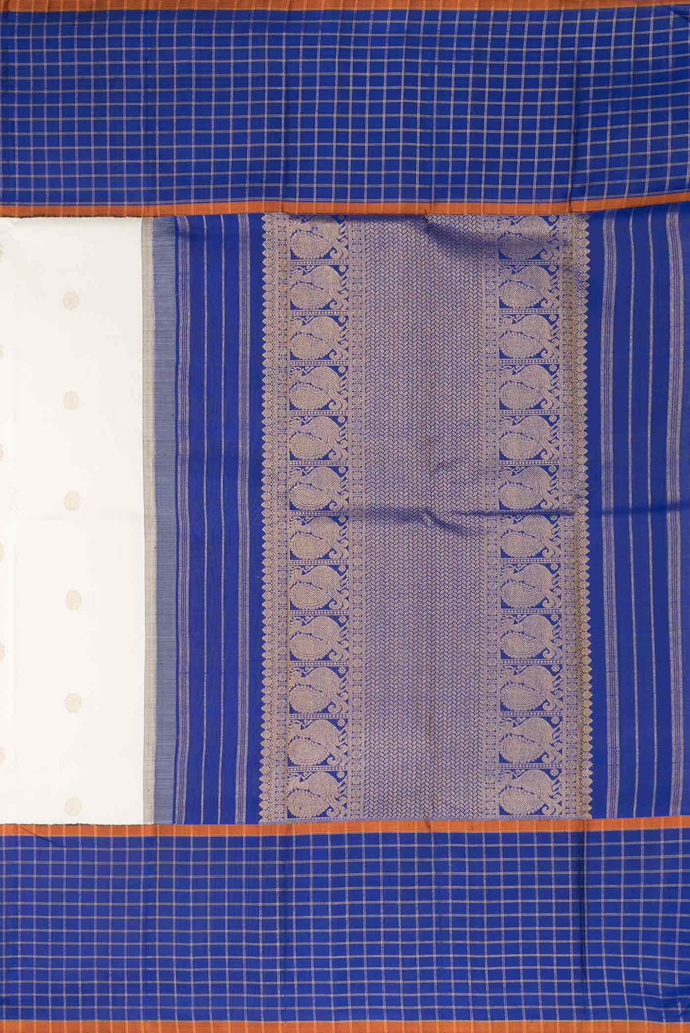 Pure Silk Pure Zari Off White Dual Tone Kanchipuram Saree - Image 5