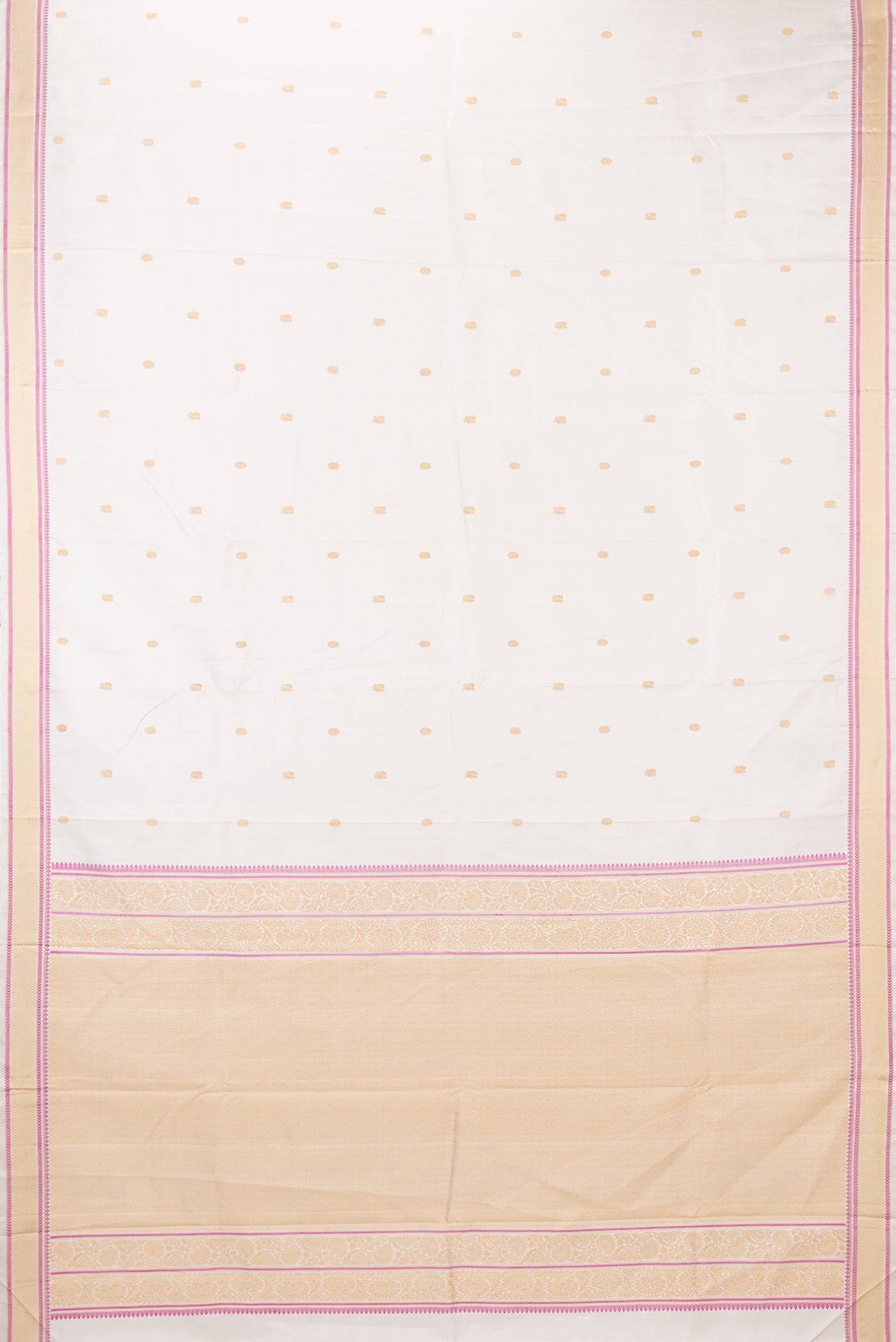 Off White Dual Tone Kanchipuram Silk Saree - Image 4