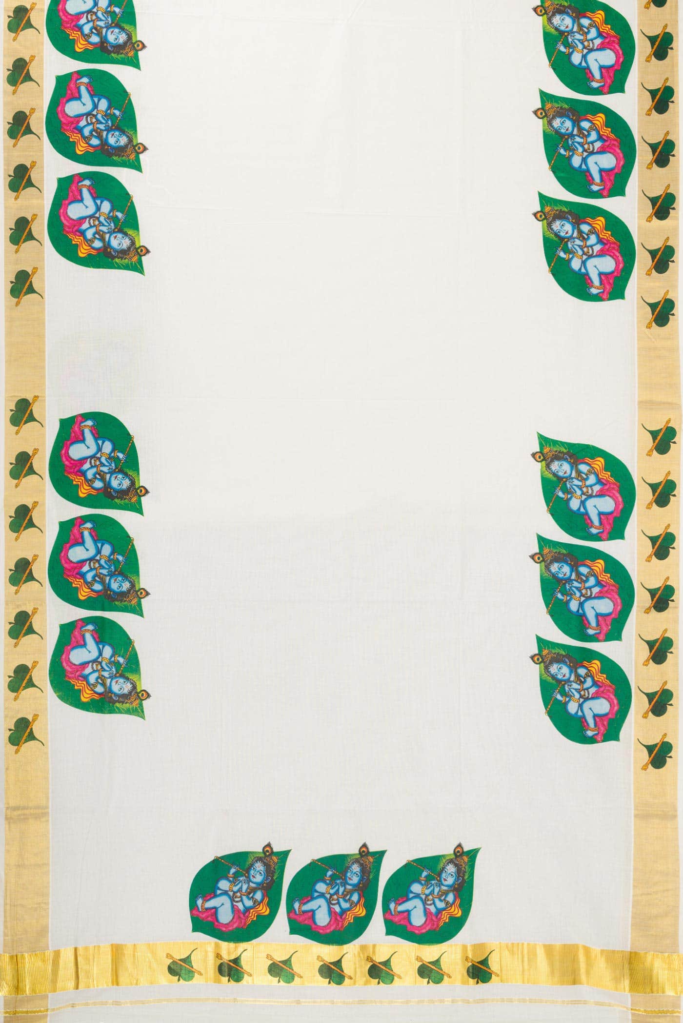 Off White Dual Tone Kerala Cotton Saree - Image 2