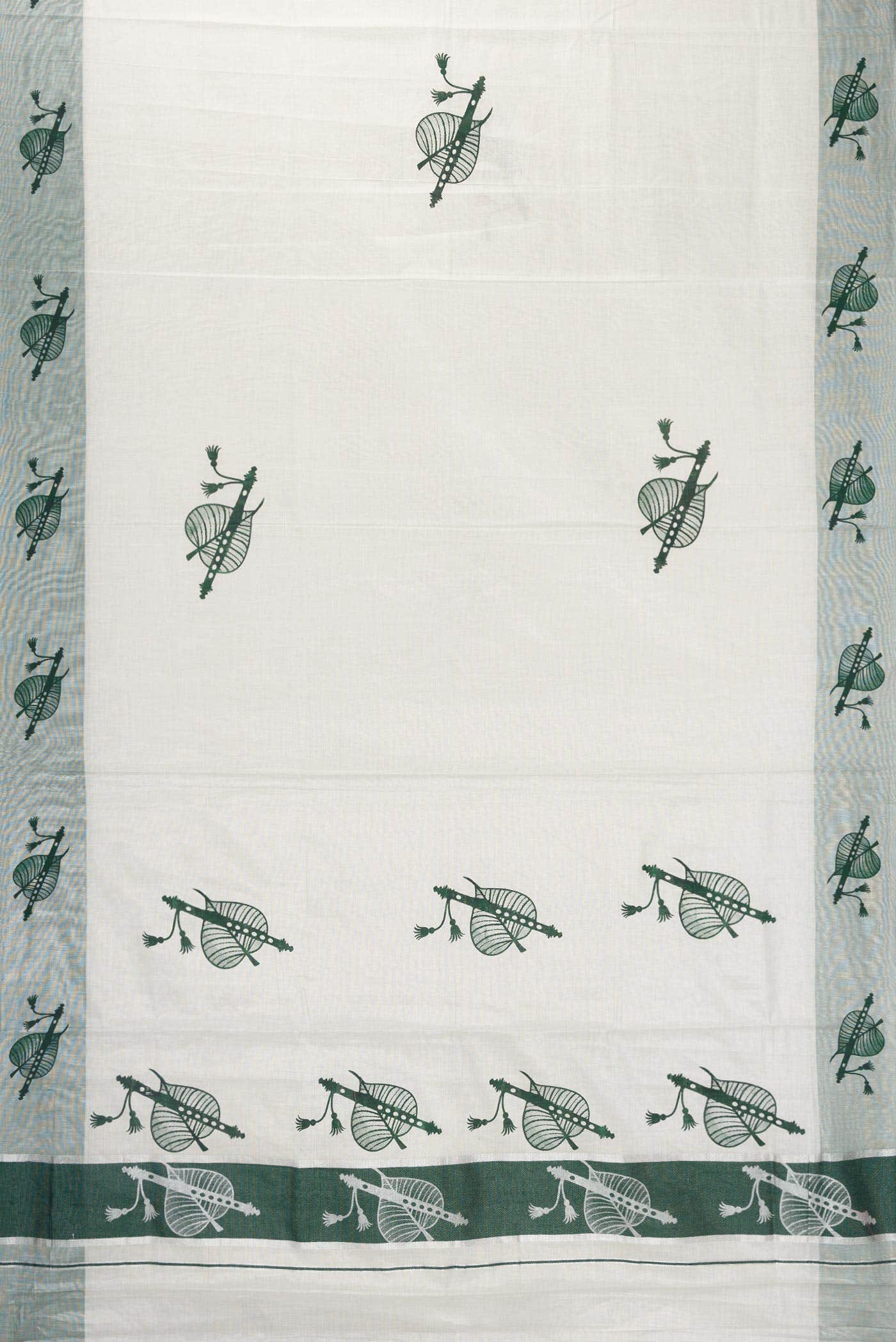 Off White Dual Tone Kerala Cotton Saree - Image 2