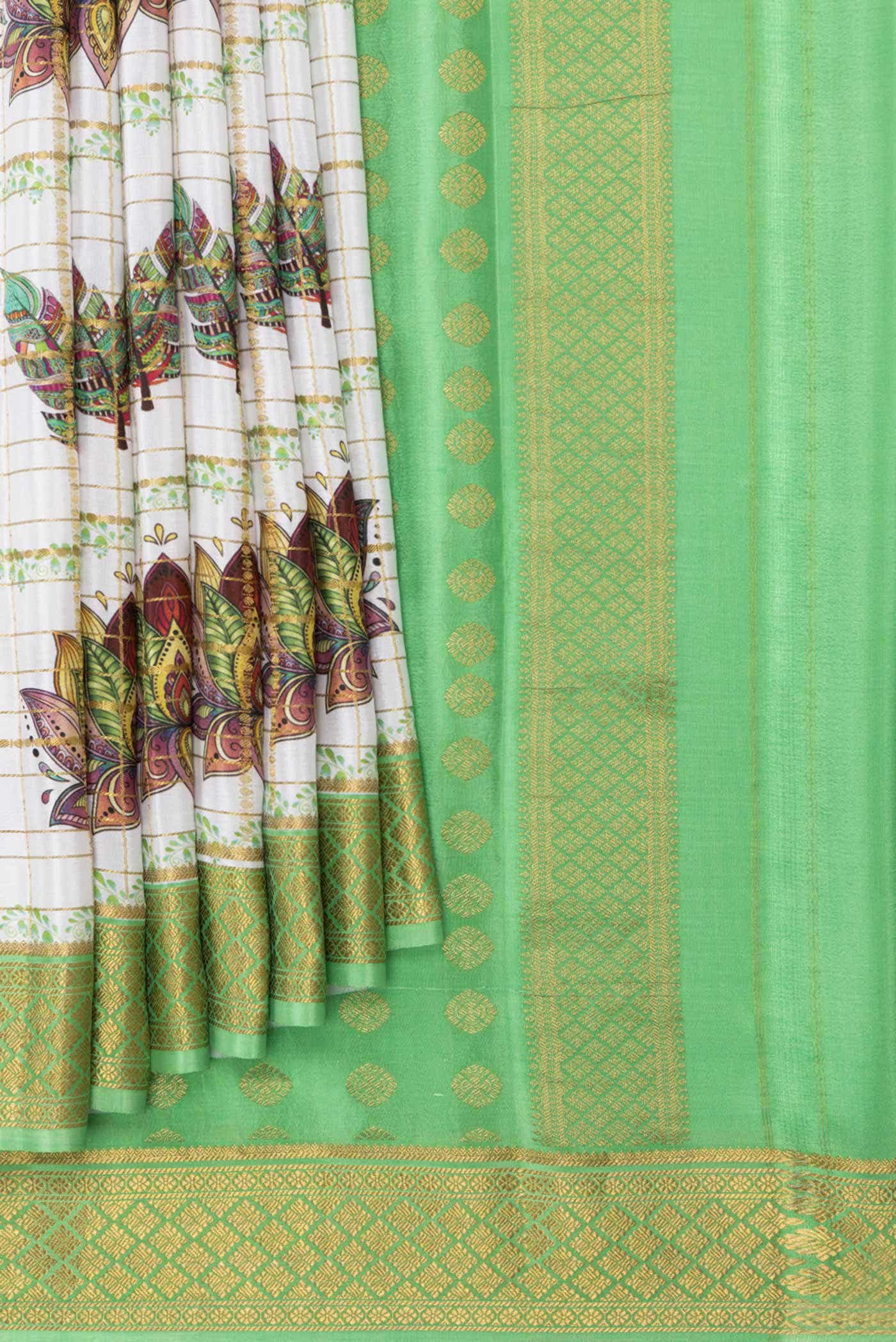 Off White Dual Tone Mysore Crepe Saree - Image 2