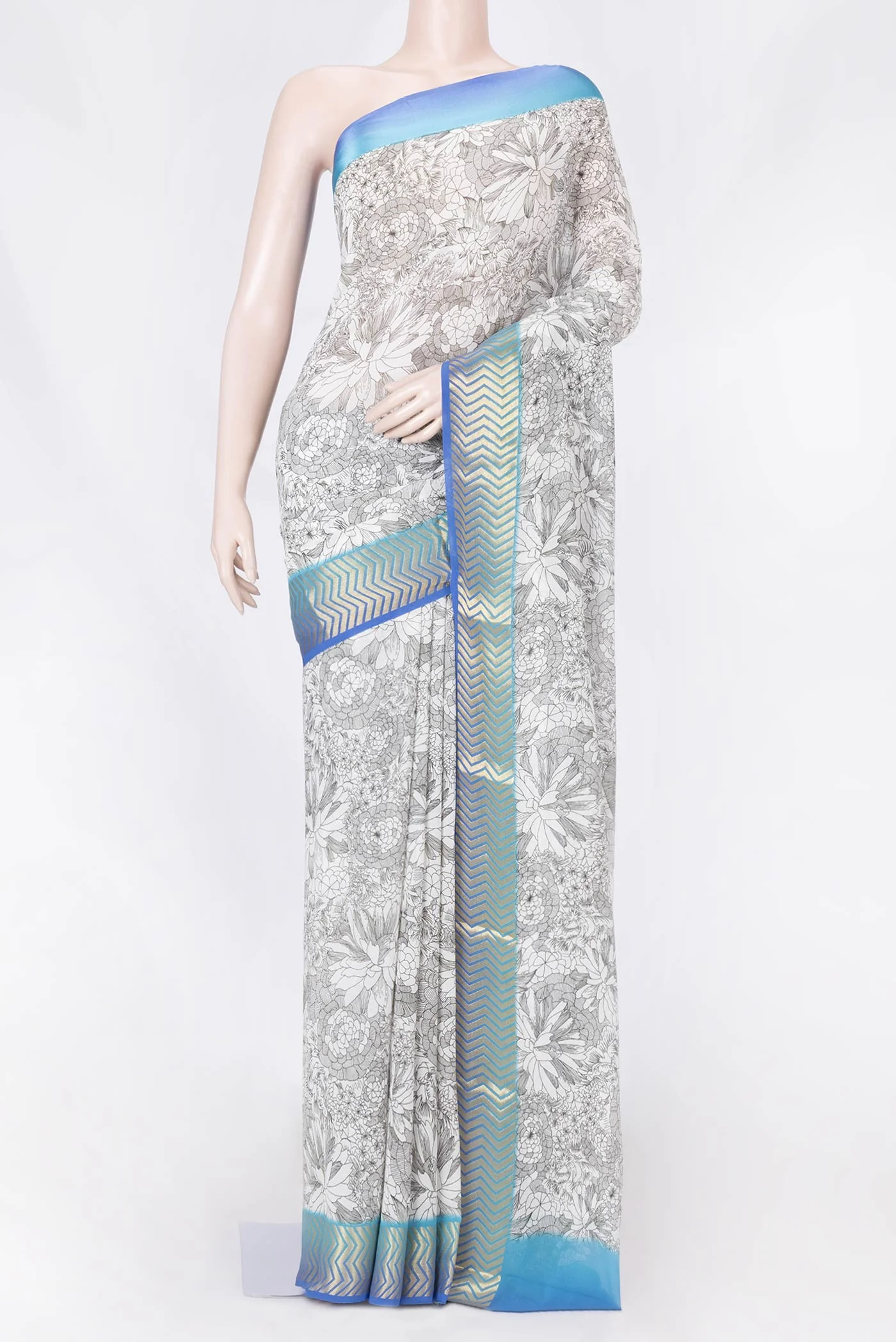 Off White Dual Tone Mysore Georgette Saree