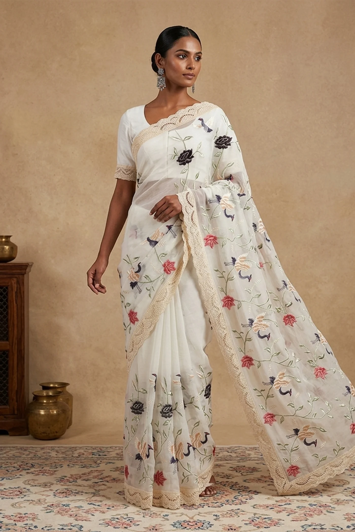 Off White Organza Silk Saree