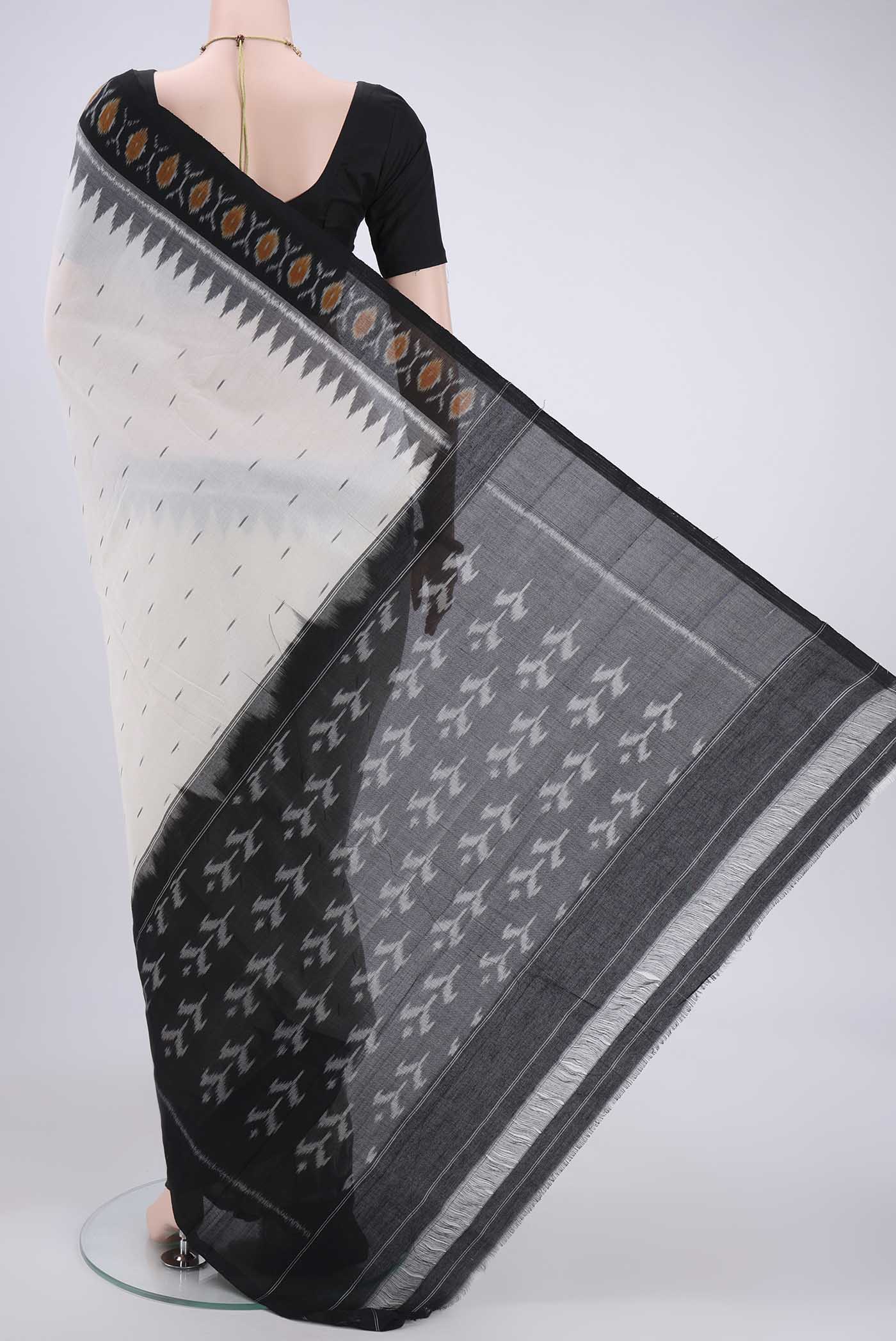 White Pochampally Cotton Saree - Image 3