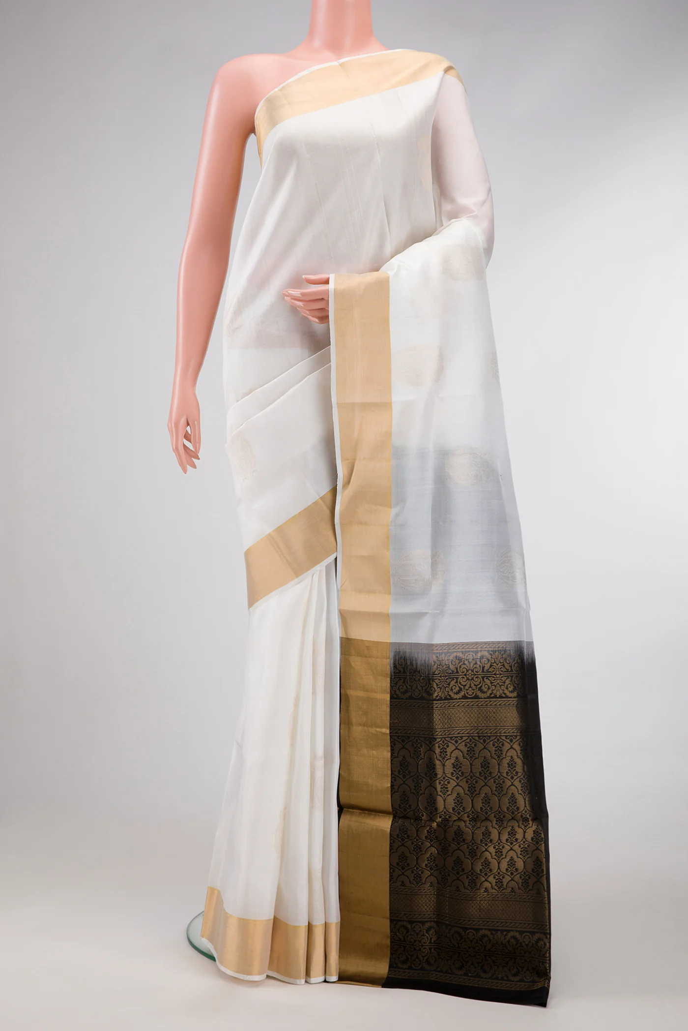 White Dual Tone Soft Silk Saree