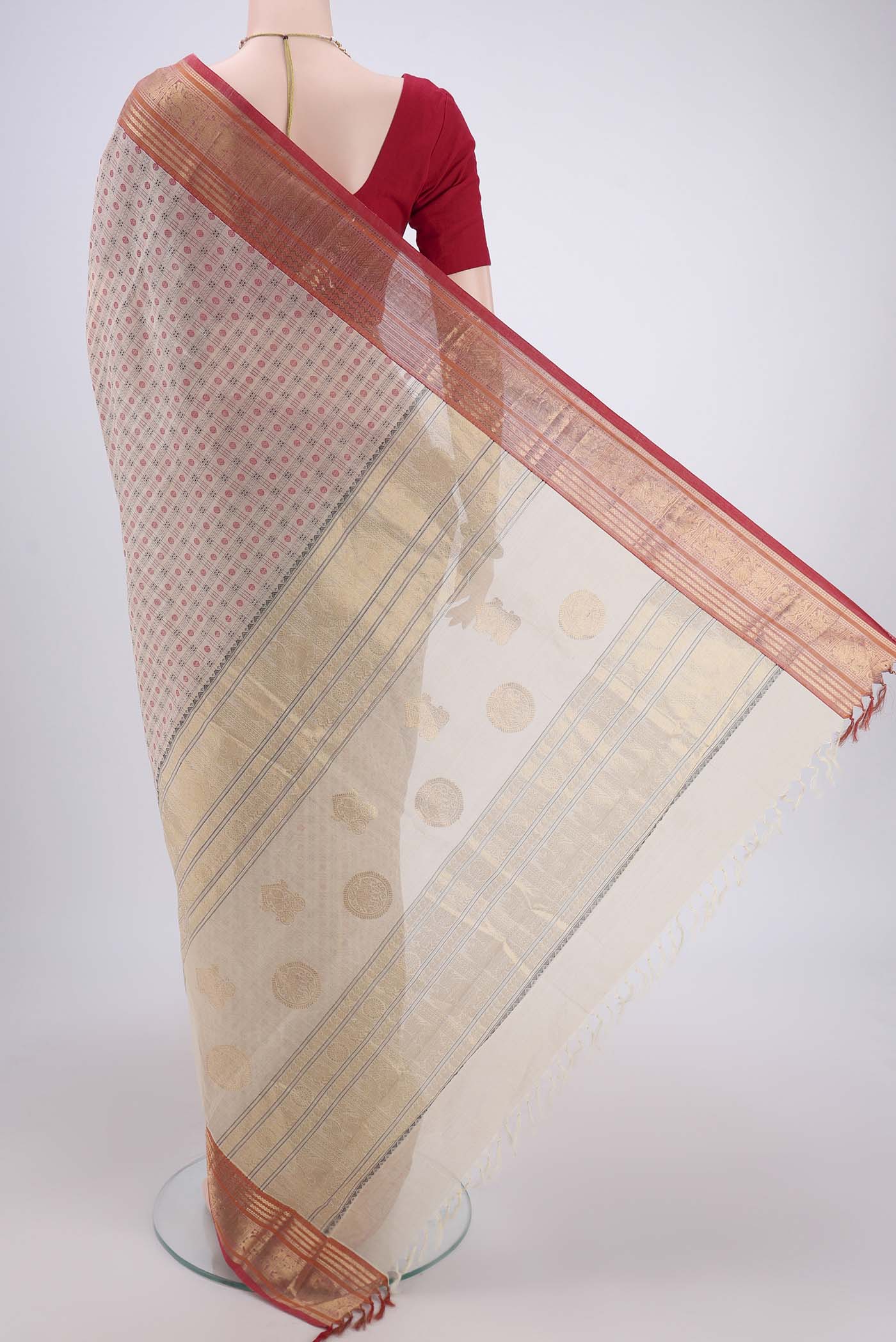 Off White Kanchi Cotton Saree - Image 3